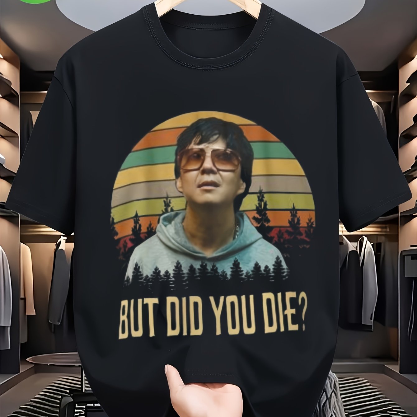 TEMU Men's Vintage Mrchow Design Shirt Featuring 'but Did You Die' Text - Black Nostalgic Cinema Inspired T-shirt From The Hangover Ie Fans Casual