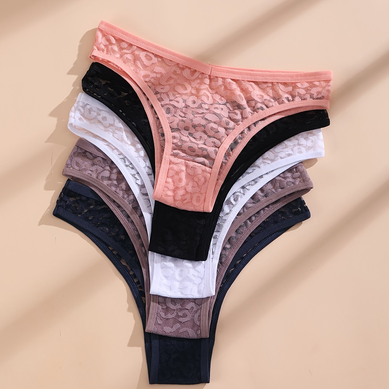 TEMU 5pcs Women's Floral Lace Sheer Panties, Sexy Transparent Hollow Mesh G-string Thongs, Ladies Plus Size Underwear, T-back Breathable Lingerie