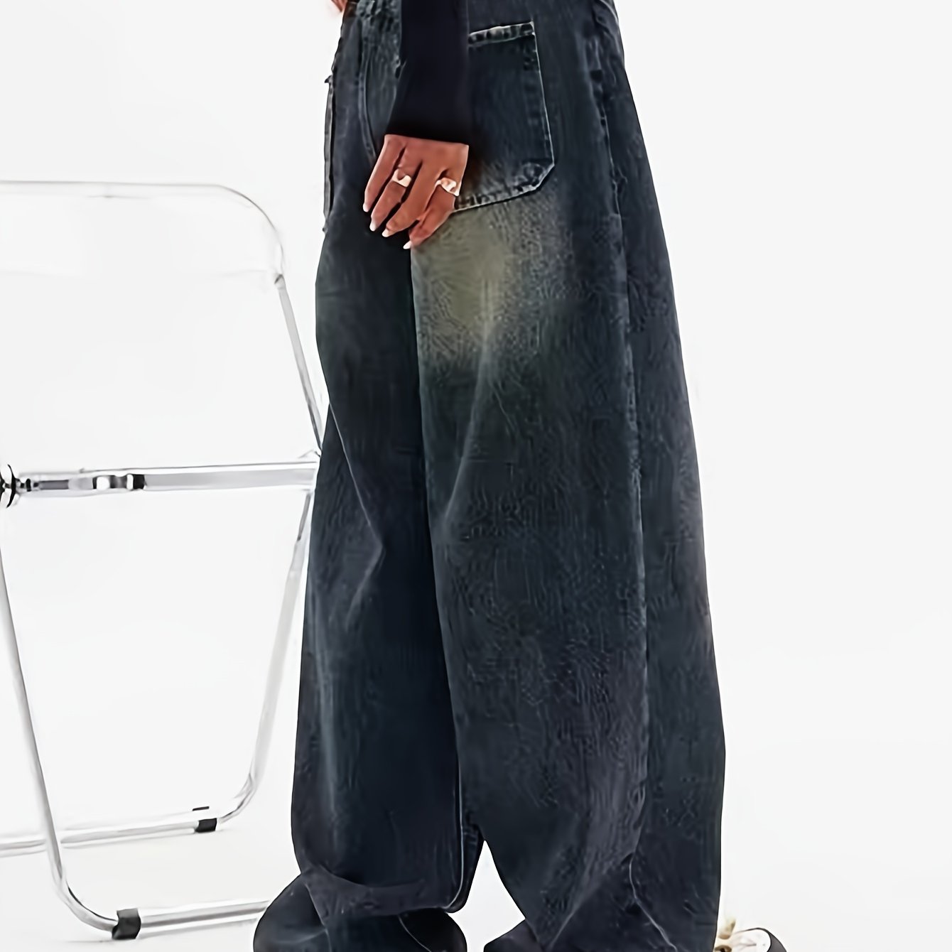 Image of Medium To Large Size Girls' Casual Versatile Washed Denim Pants, Stylish And Fashionable Loose-fit Straight-leg Trousers With A Style