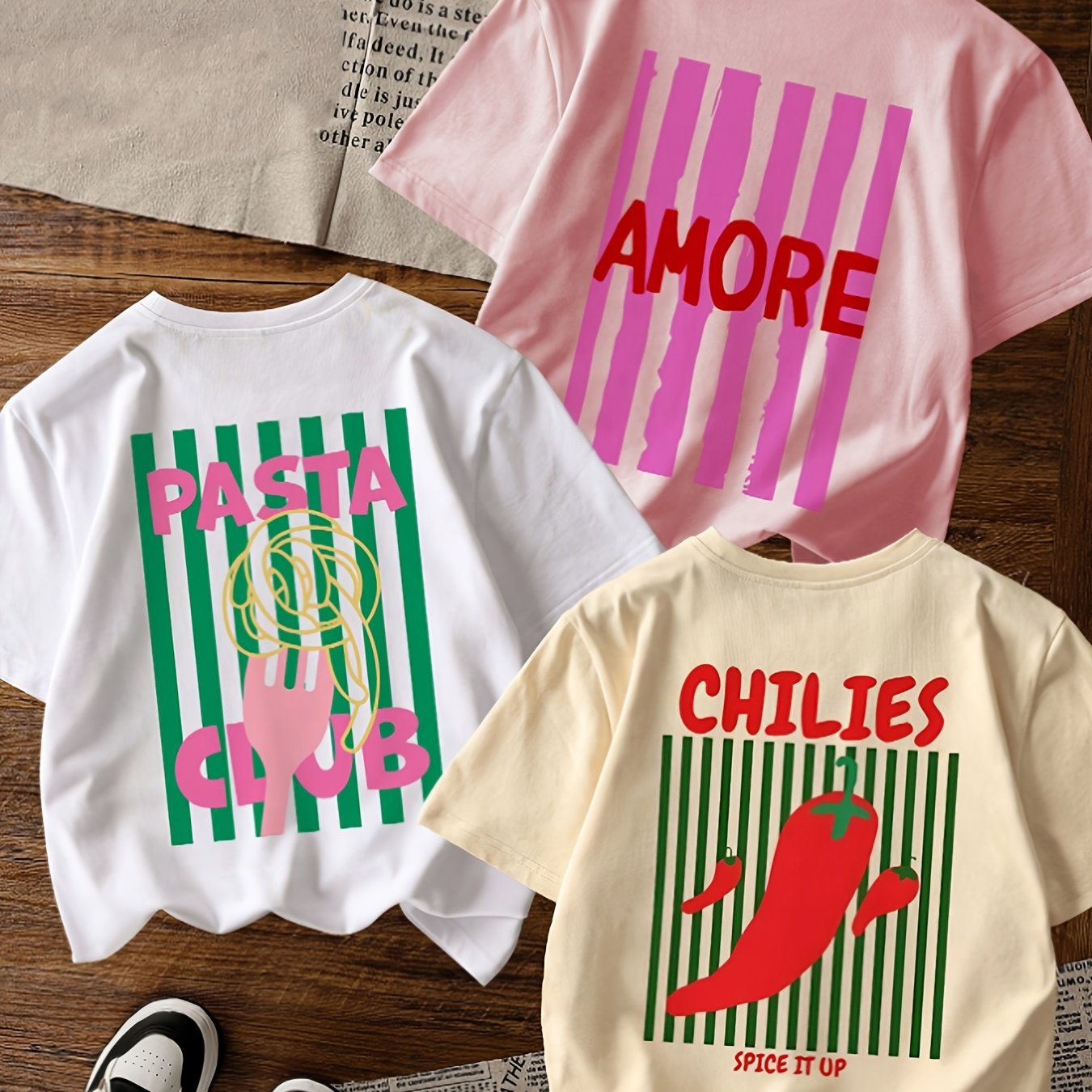 TEMU 3pcs Set Of Short-sleeve T-shirts For Boys And Girls - 2026 Summer New Arrival, Trendy And Fashionable Short-sleeve Tops For Boys And Girls In
