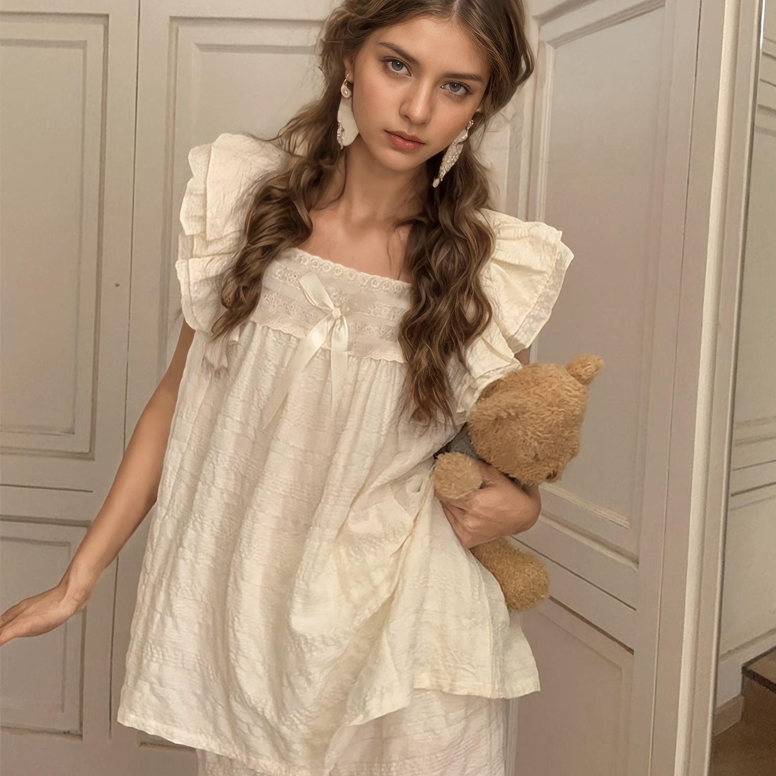 E-shop TX Damen Sommer-Pyjama-Set, leicht, mit kleinen Volantärmeln Wolkenmuster