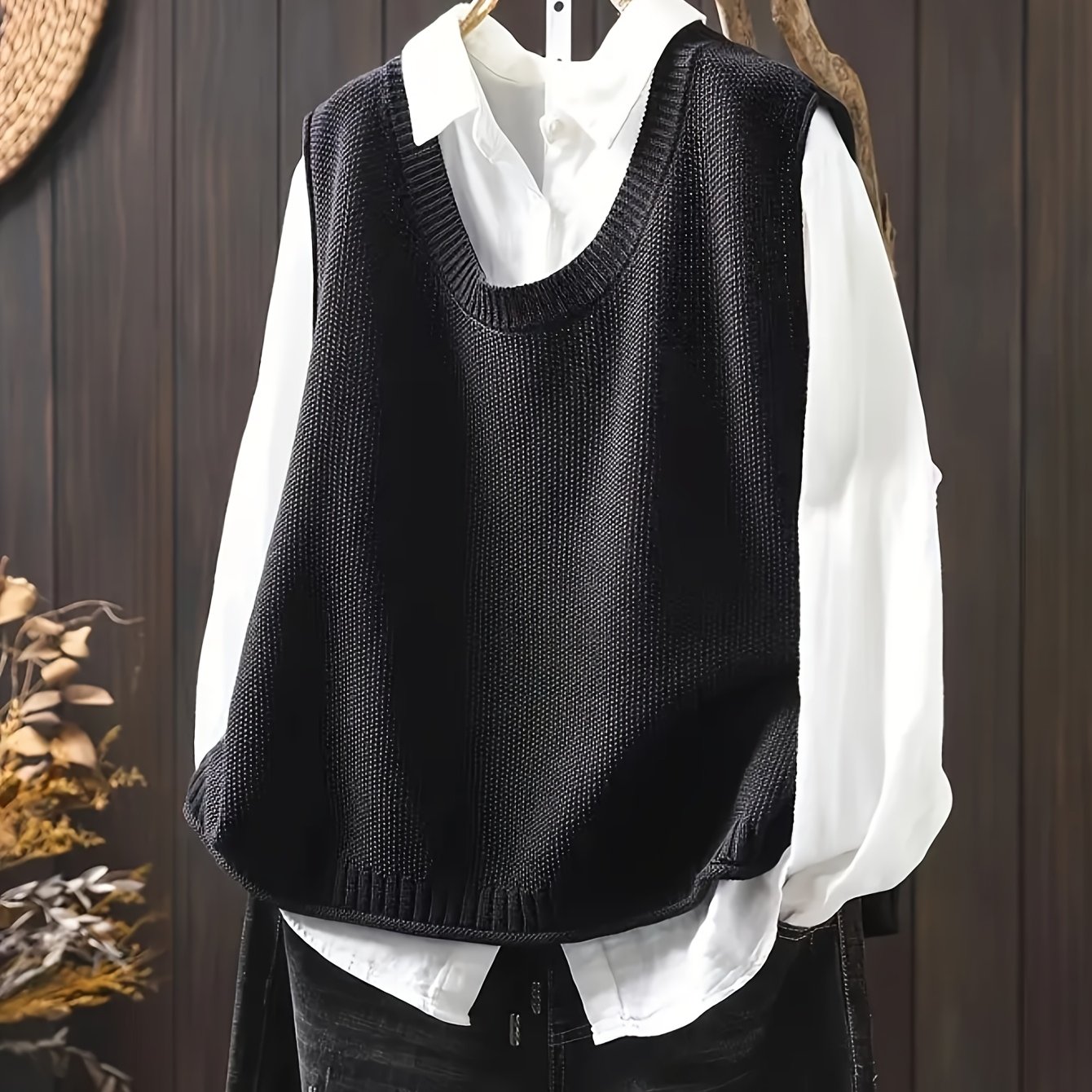 Back Button Round Neck Literary Vest Loose Layering Vest