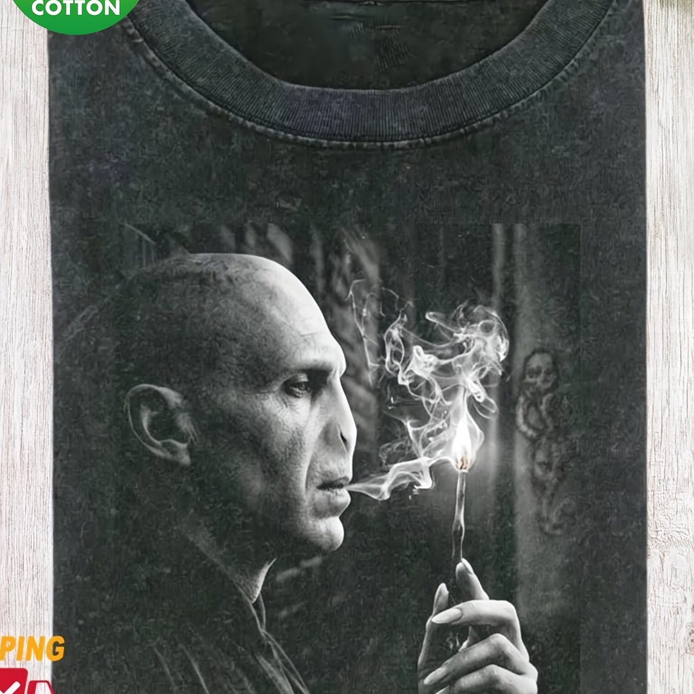Image of Warner . Official, Spring And Summer Men's Harry Potter Voldemort Smoking Print, Height And Quality Thickened 180g Round Neck Short-sleeved T-shirt, Casual Everyday Street T-shirt