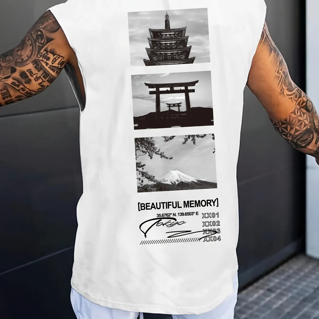 TEMU Men's Wide Shoulder Sleeveless Vest With Landscape Pattern Print, Suitable For Spring And Summer, Vacation, Party Outfit, Basketball, Gym, Daily