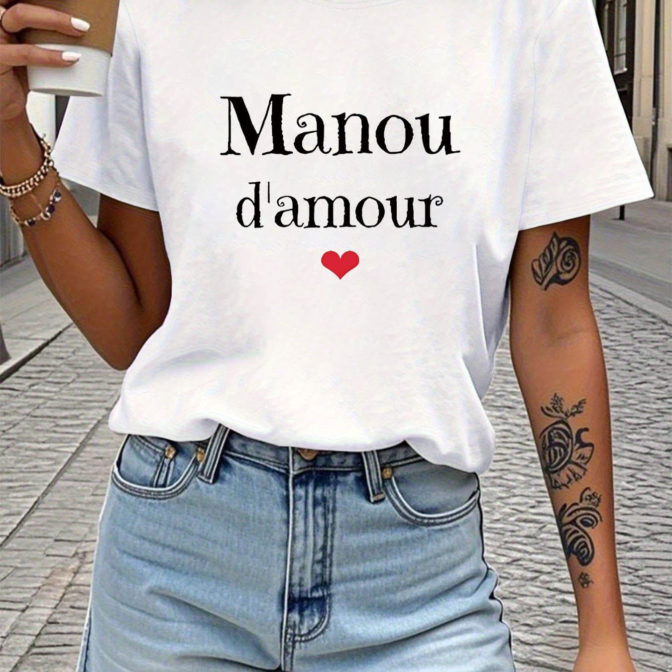 TEMU T-shirt pour femme "Mon , ma chère lettre", imprimé, manches courtes, col rond, haut décontracté pour l'été et , vêtements pour femmes