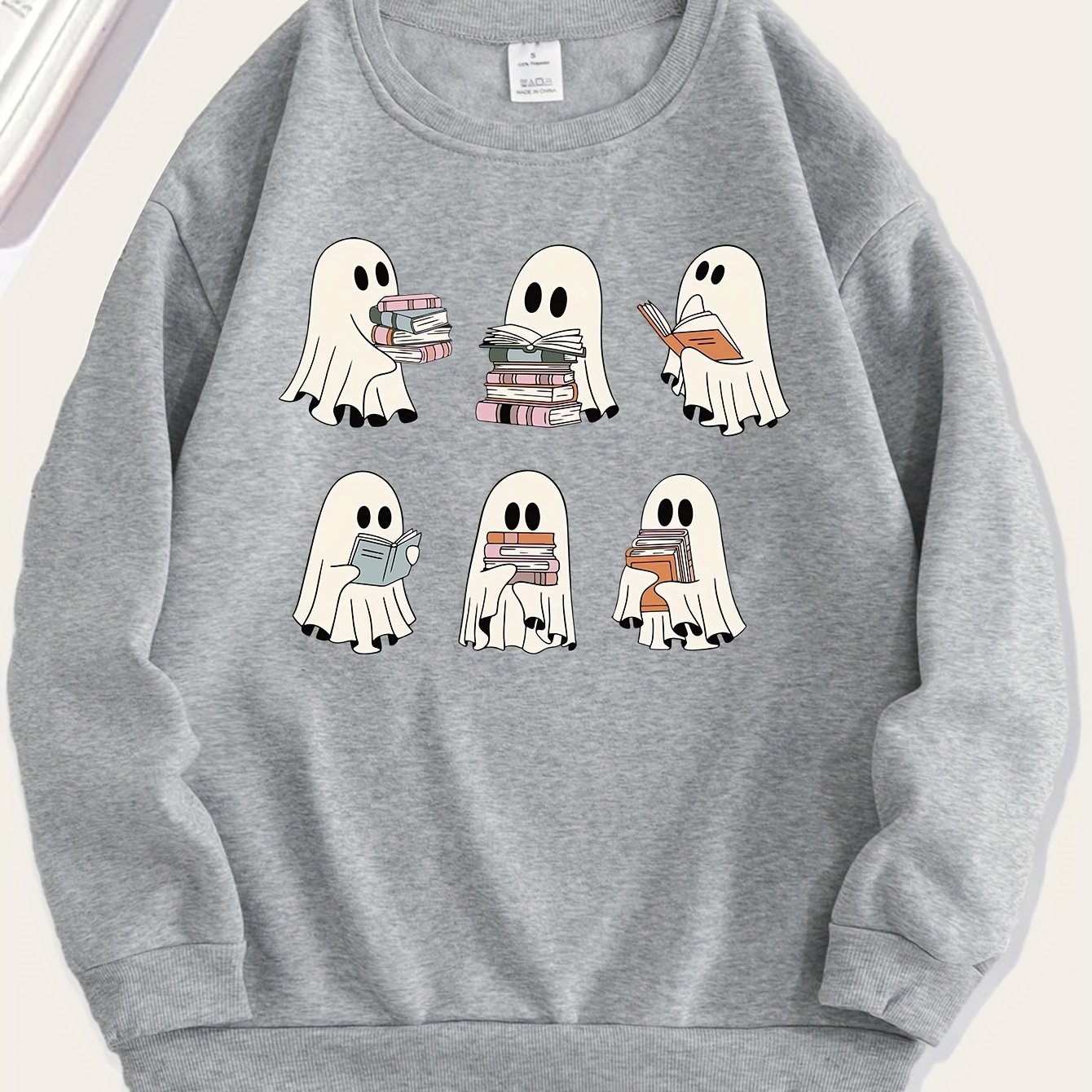 TEMU Sweat-shirt à imprimé d'Halloween, sweat-shirt décontracté à col rond à manches longues, vêtements pour femmes