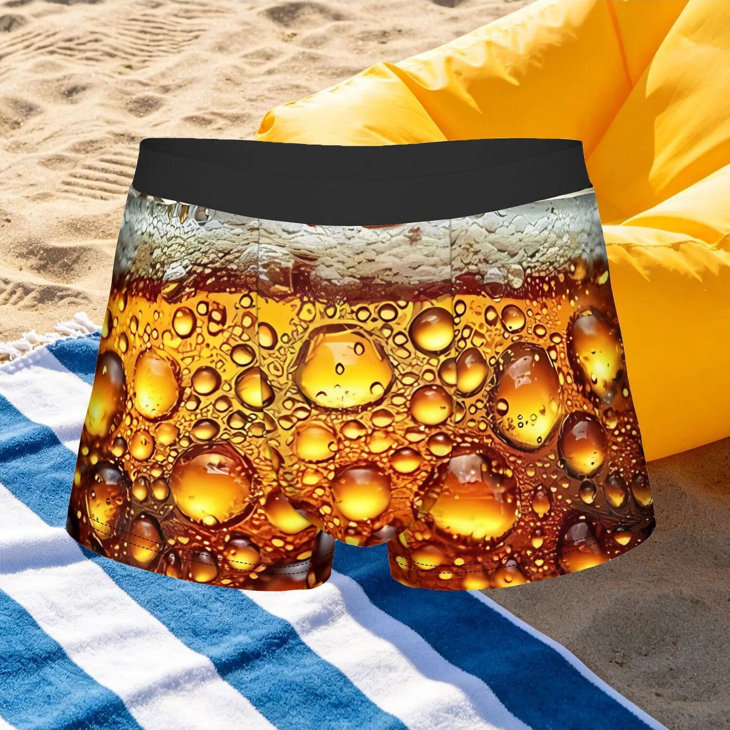TEMU 1pc Men's Novelty Beer-themed Underwear - Boxer Briefs With Beer Mug Print, Non- Suitable For Casual Wear & Themed Parties, Machine Washable