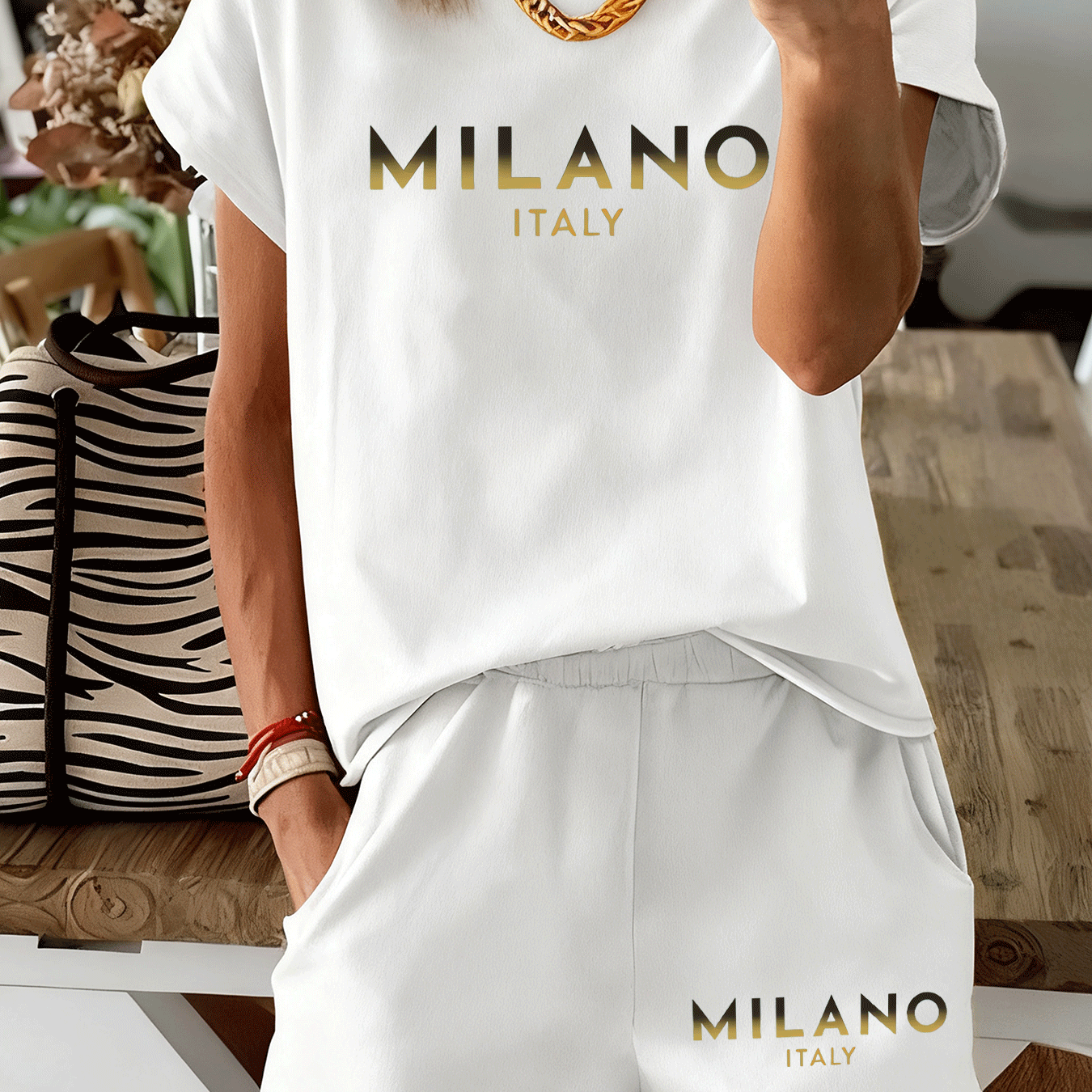 TEMU Golden Letter Print Short Sleeve T-shirt And Shorts 2pcs Set, Light Luxury Urban Style Casual Outfit, Comfortable Women's Fashion Clothing -