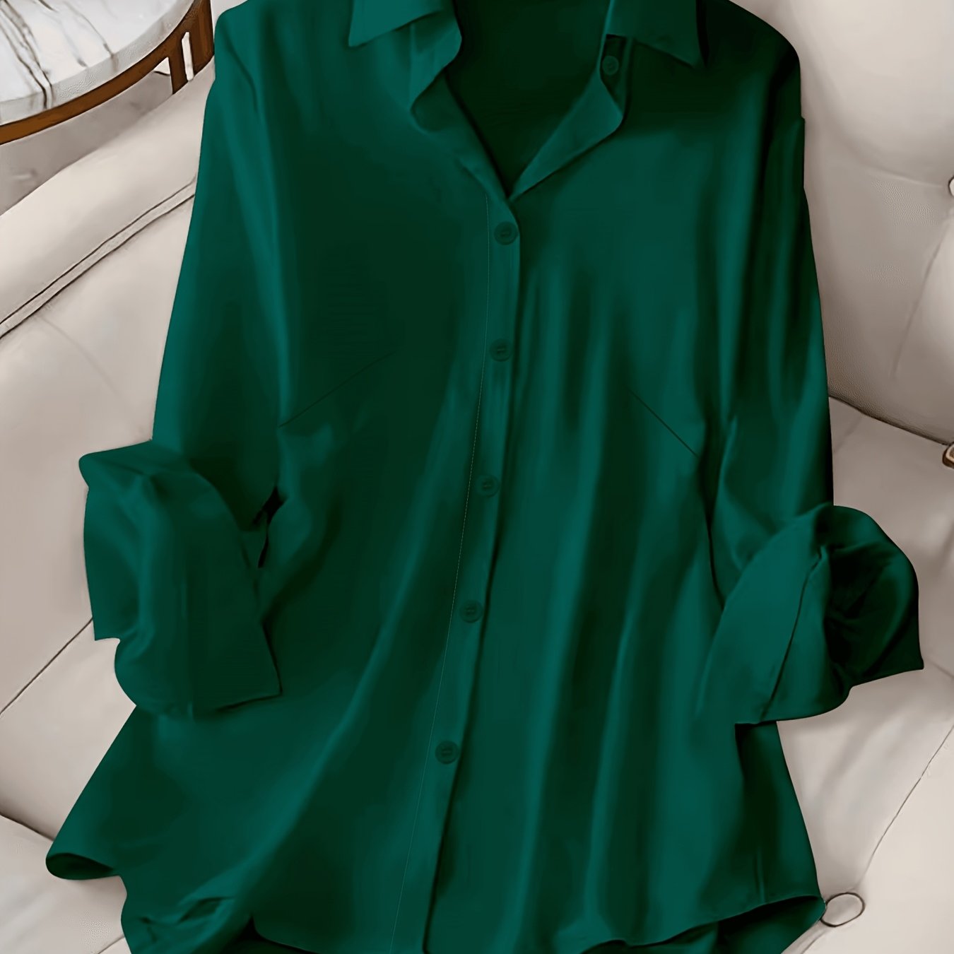TEMU Plus Size, Plus Size Women's Shirt European And Lapel Single-breasted Solid Color Long-sleeved Women's Shirt 2025