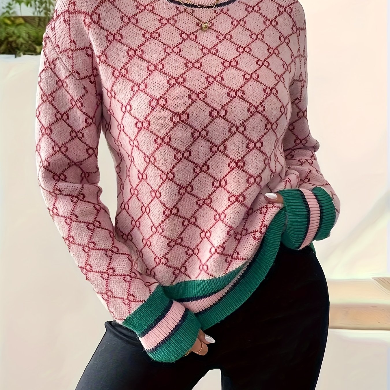 Pink Pullover - Women's Top With Front Button, Round Neck, And Ribbed Hem Details, Suitable For Spring, Summer, And Autumn Long Sleeve