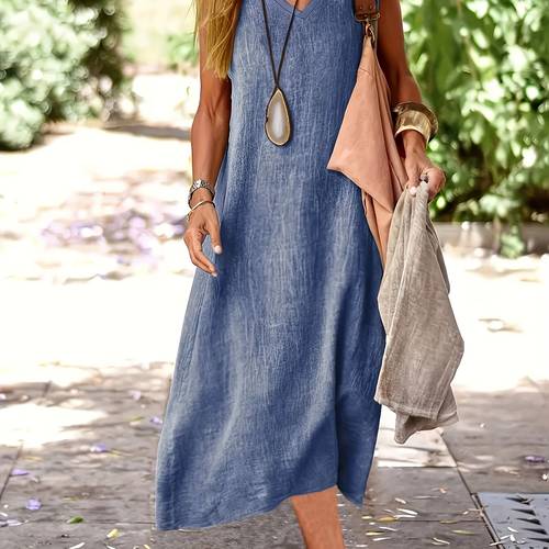 womens casual v neck sleeveless maxi dress light olive green loose for spring and summer casual attire dress loose fit dress