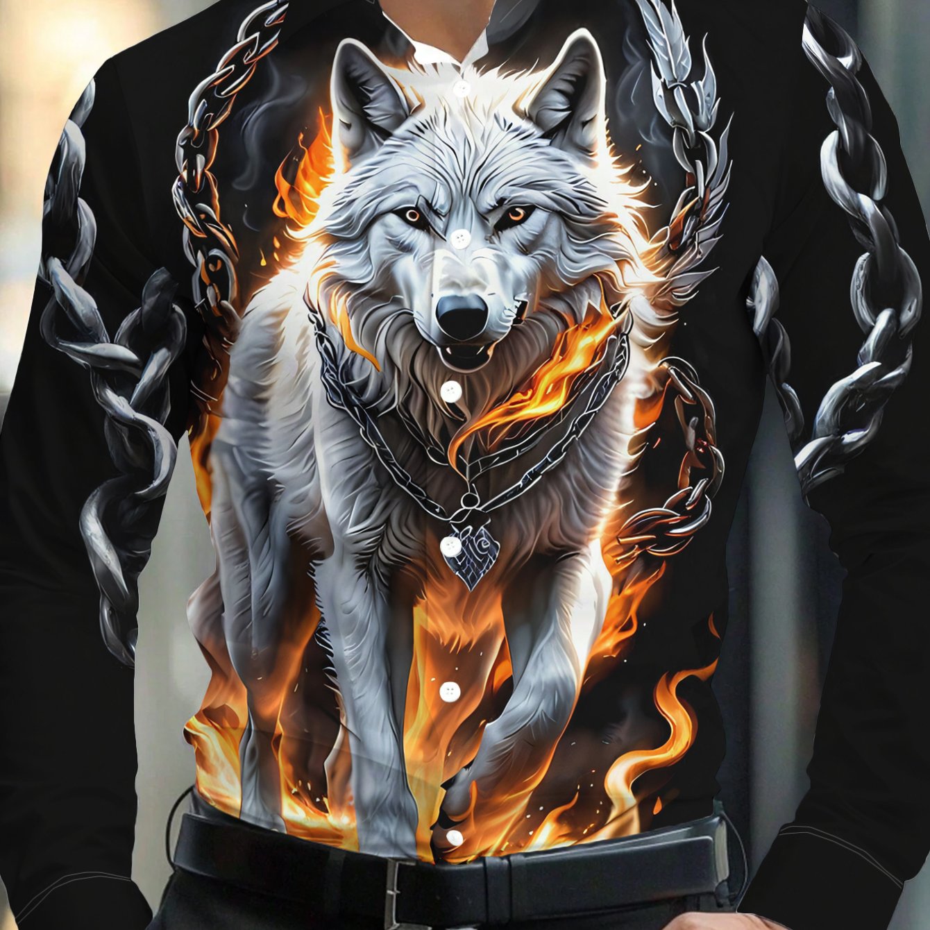 TEMU A Stylish Men's Shirt With Buttons And A Collar, Featuring A White By Chains, Exuding A Gaze - A Fashionable And Chic Top For Spring And Autumn