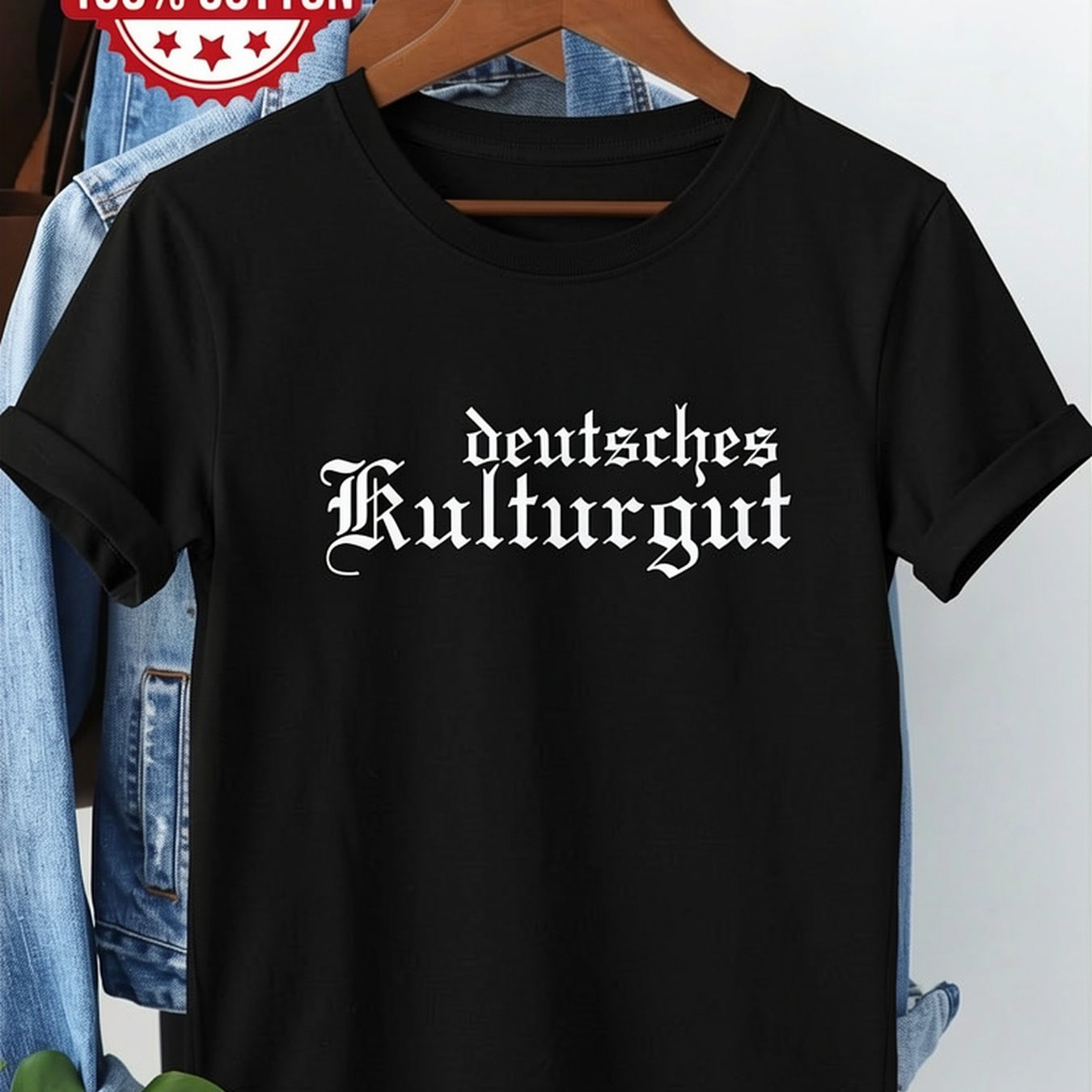 Traditional Style German Printed Short-sleeve Crew Neck Pure T-shirt, Chu