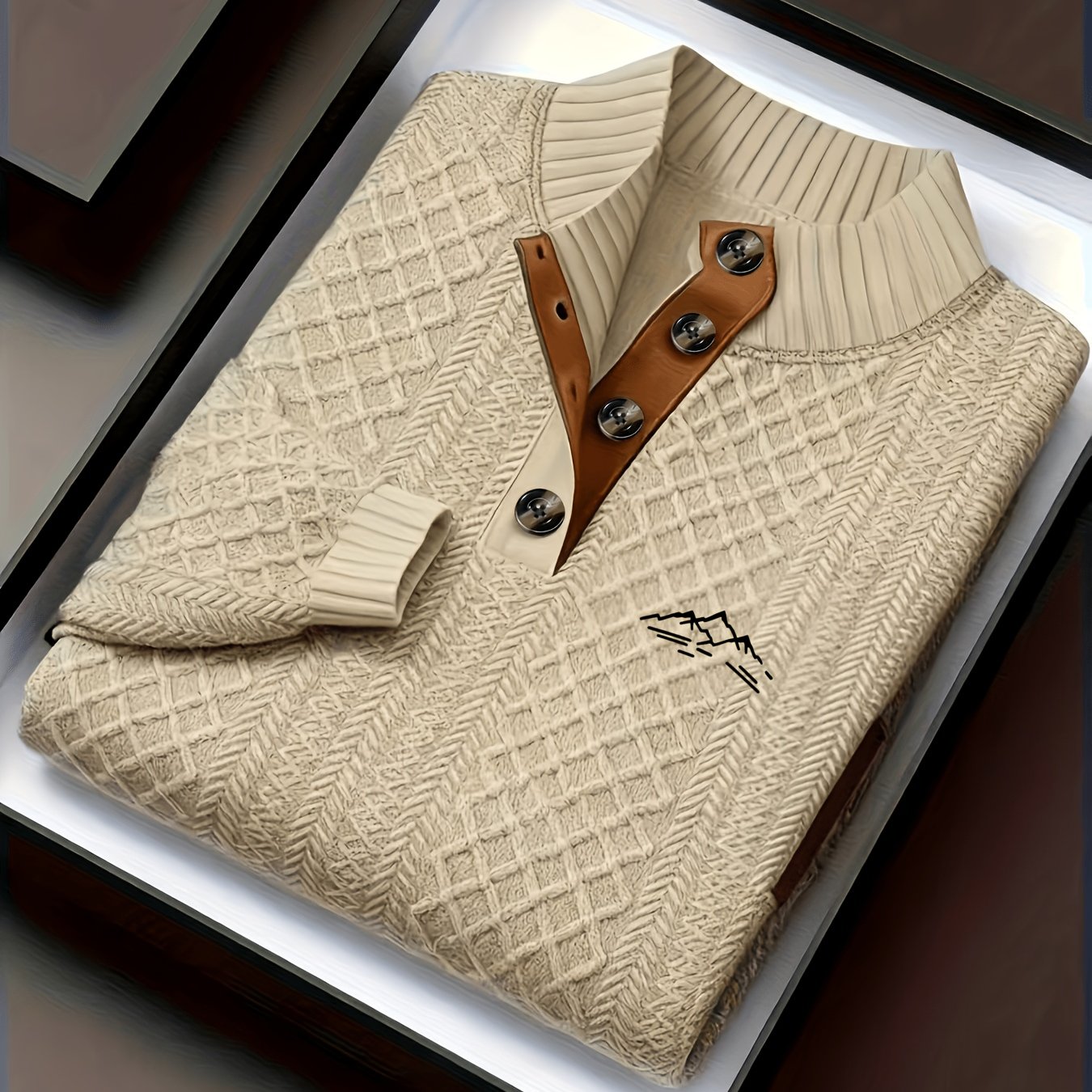 TEMU Men's Collar Knit Sweater, Autumn/winter Color-block Jacquard Base Layer, Casual Thickened Top (random Texture)