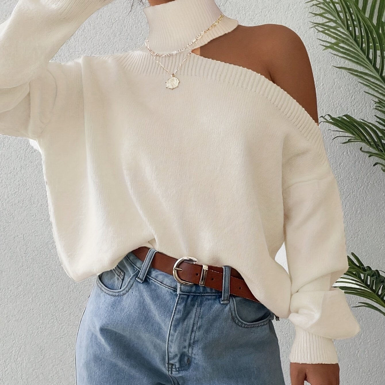 E-shop Eleganter Damen-Schlauchpullover mit Trägerlos-Design hohem Stehkragen – Einfarbiger, warmer Winterpullover für Herbst/Winter,