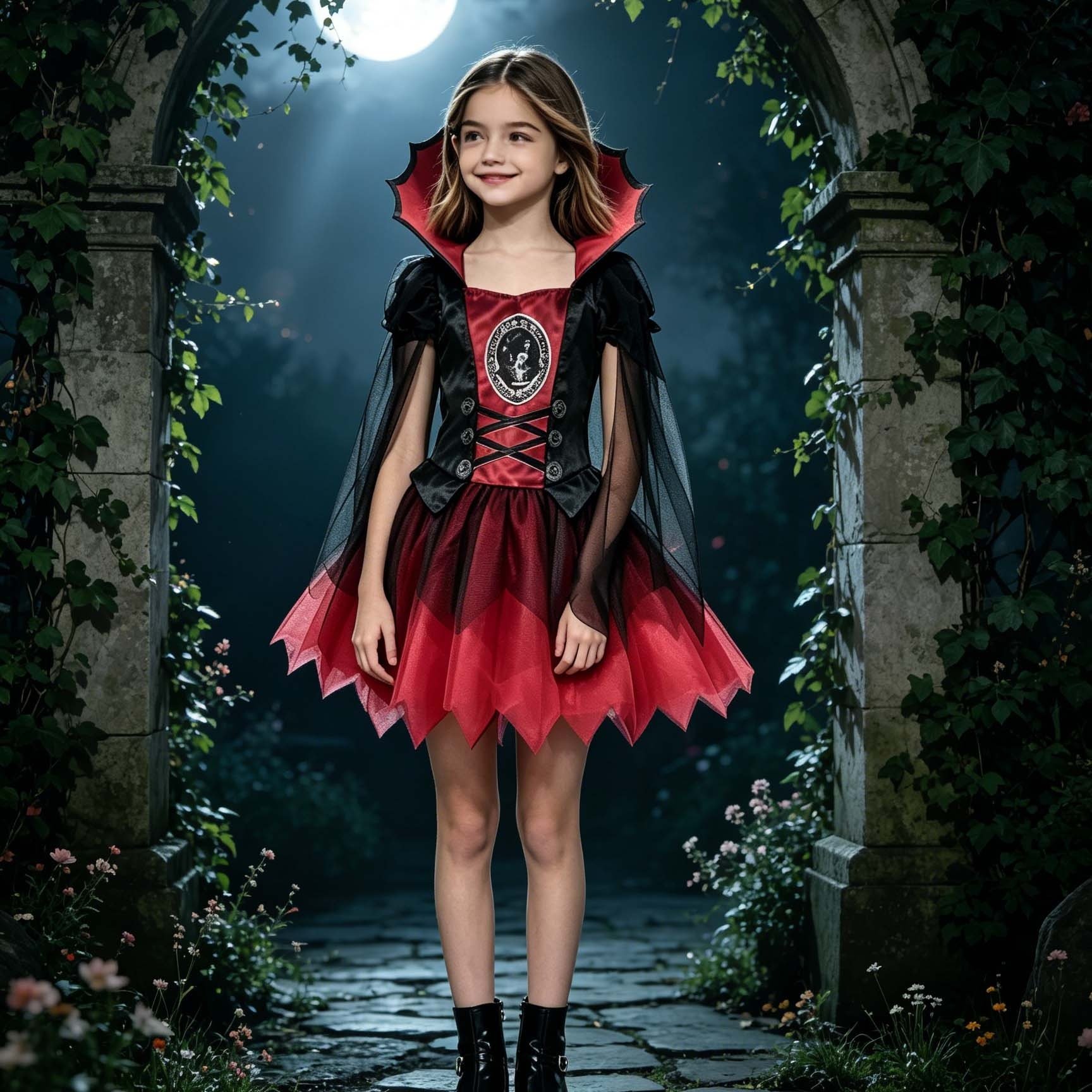 Image of A Dress With A Cape, Halloween Vampire-themed Costume For Carnival Performances, Girls' Halloween Party Vampire Outfit, Wild Stage Performance Costume