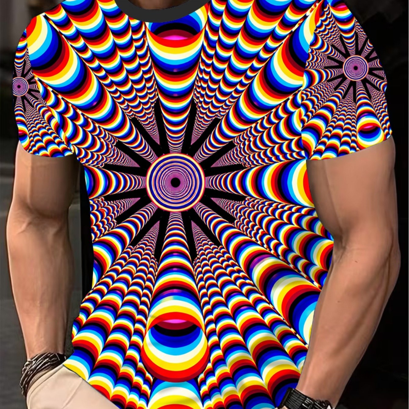 TEMU 1pc Men's Short-sleeve T-shirt - Breathable Opaque Fabric, Modern Streetwear Round Neck Tee With 3d Geometric Print, Opaque Suitable For Summer