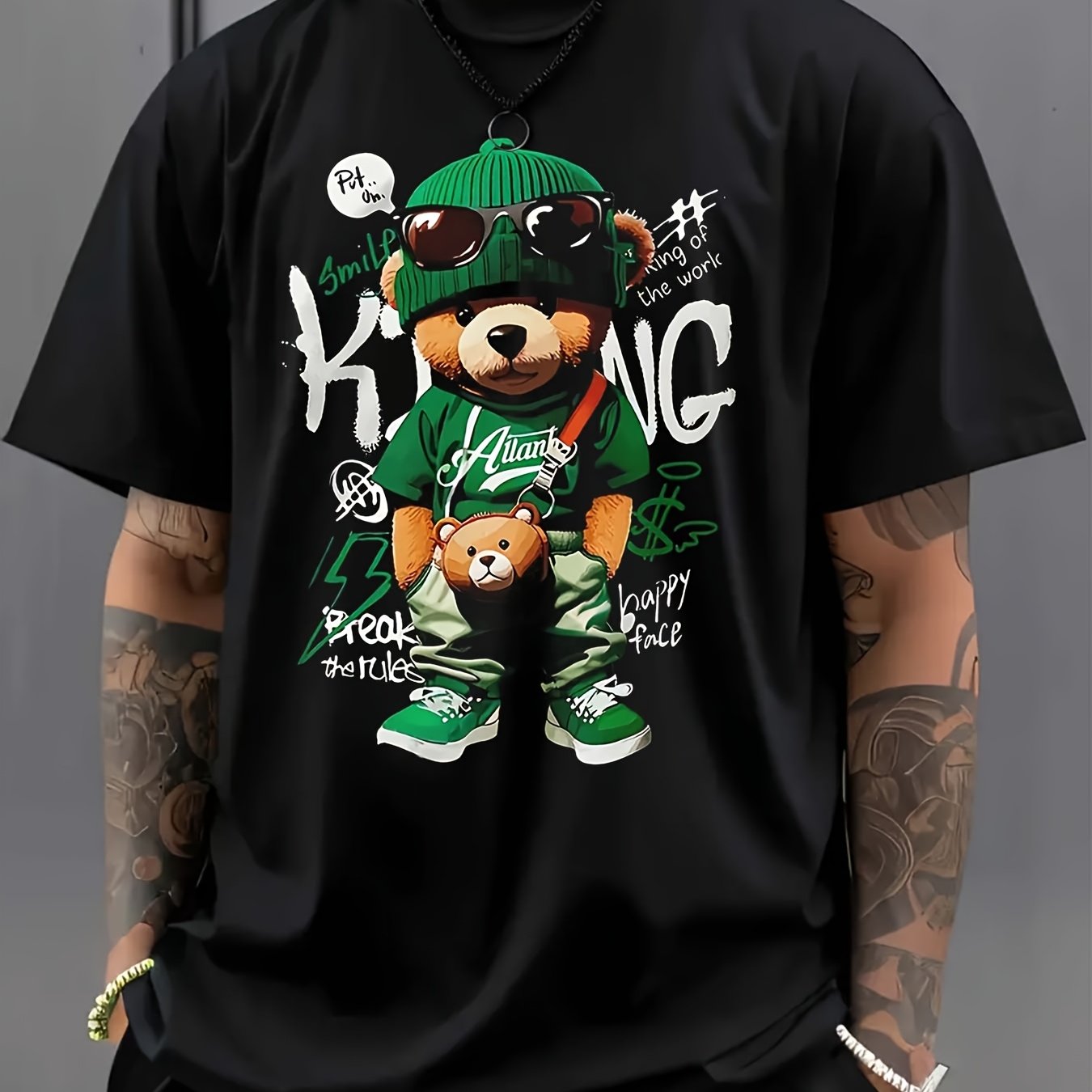 Men's Casual Sportswear With Lion Print - 3d Digital Graphic Tee, Short Sleeve, Round Neck - Summer & Street Style