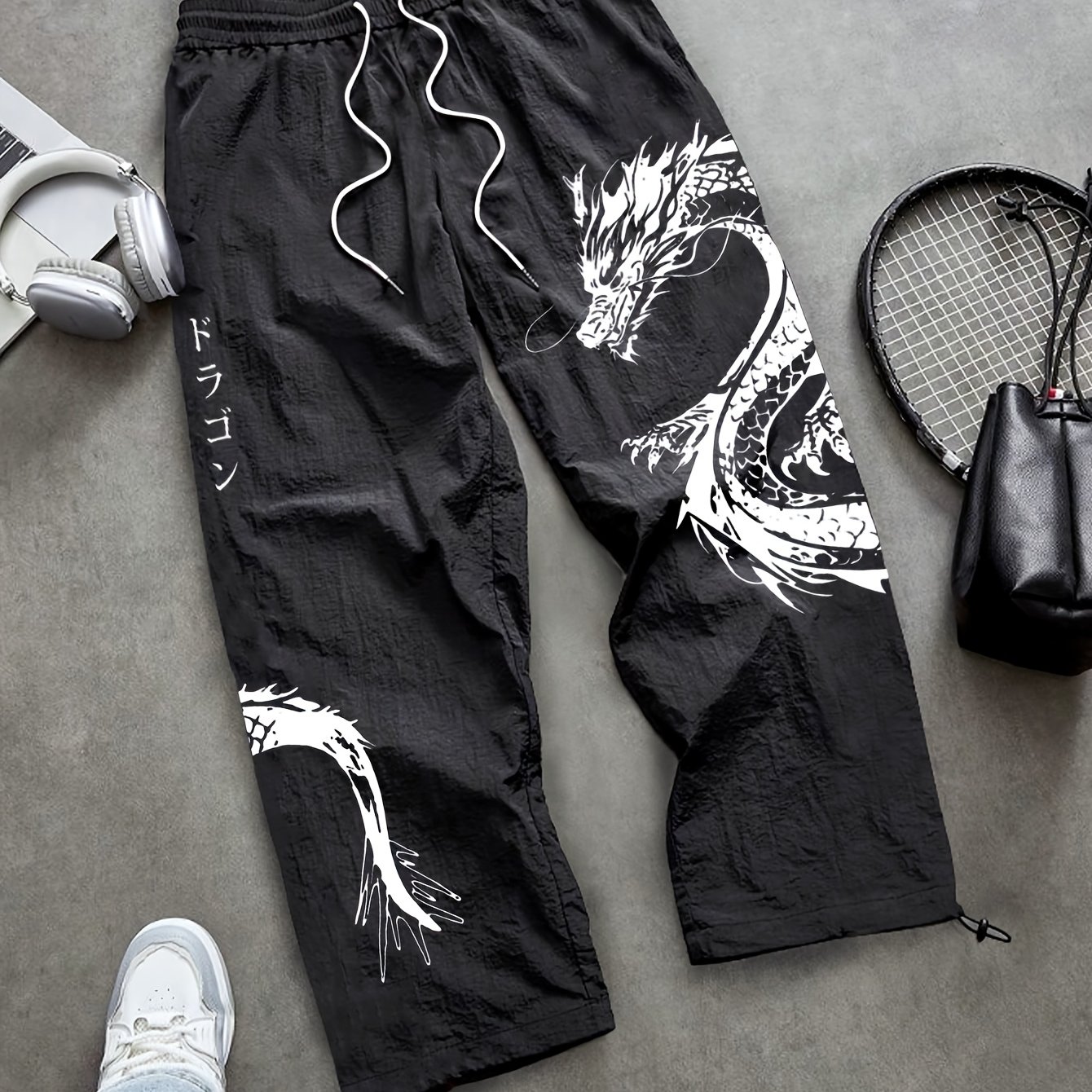 TEMU Men's Casual Sports Pants, Trendy Style With Heat Transfer Print