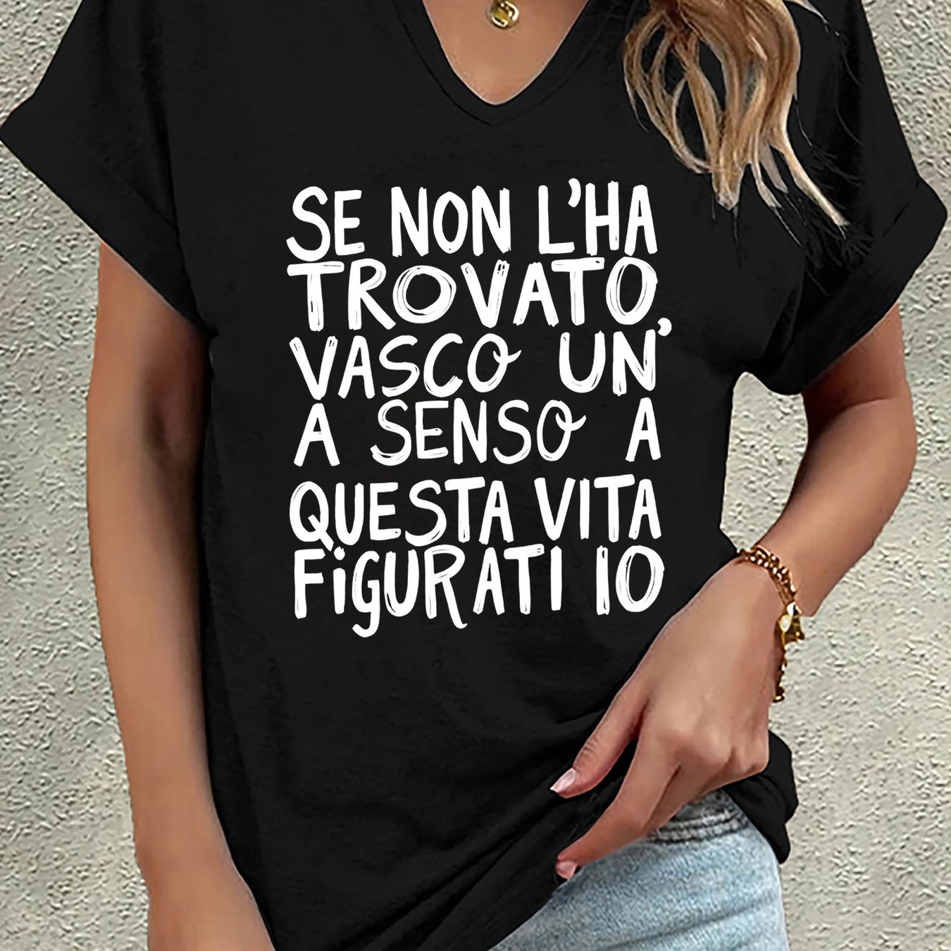 TEMU Se non avesse , avrebbe un in questa vita, io Stampa di T-shirt corta Scollo a V Top casual per l'estate, Abbigliamento da donna