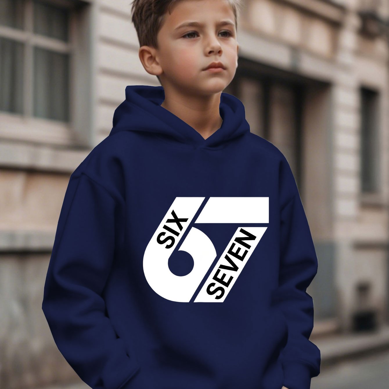 Image of Boys' Hoodie With Number 67 And Print, Fashion Casual Top For Casual Attire