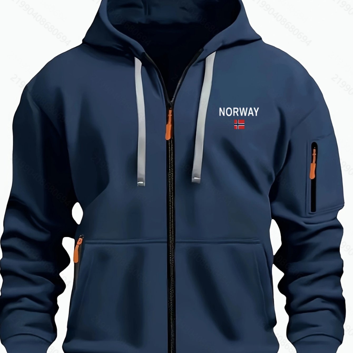 TEMU Style Men's Hoodie Norway Print Zipper Hooded Sweatshirt Casual Versatile Style