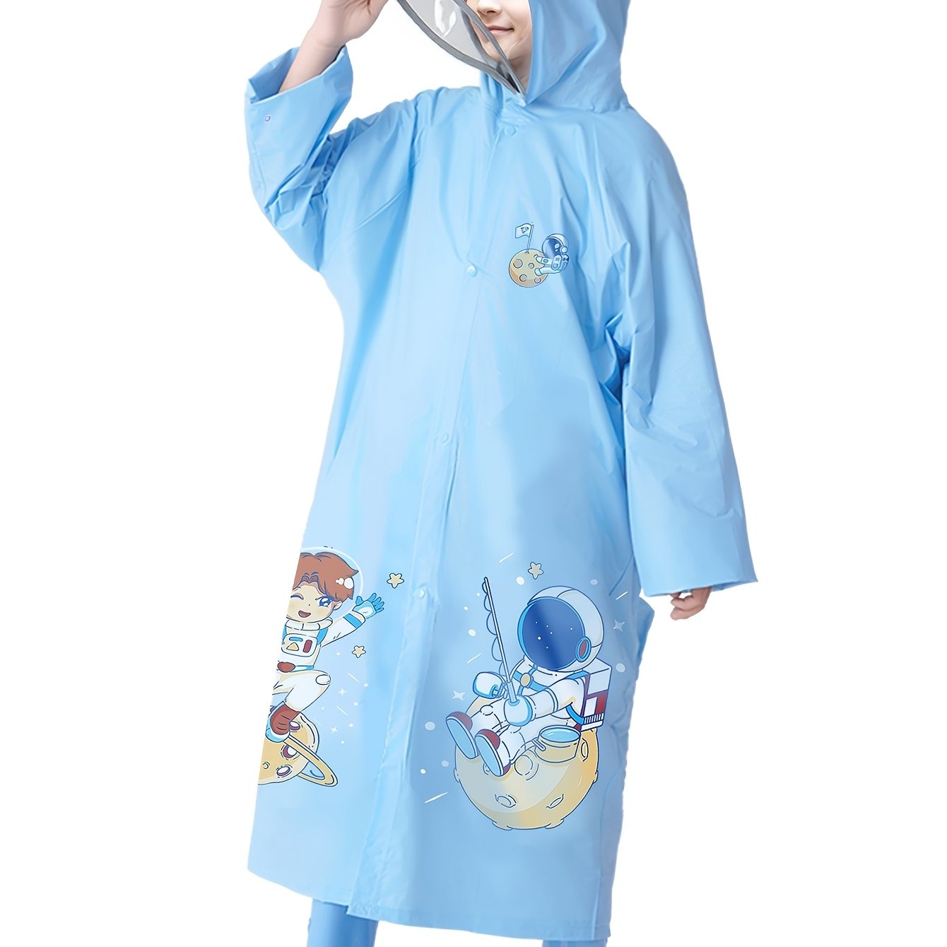 Image of Kids Raincoat For Girls Boys Reusable Waterproof Rain Poncho Jacket Schoolbag Position Packable Rainwear, Book Week