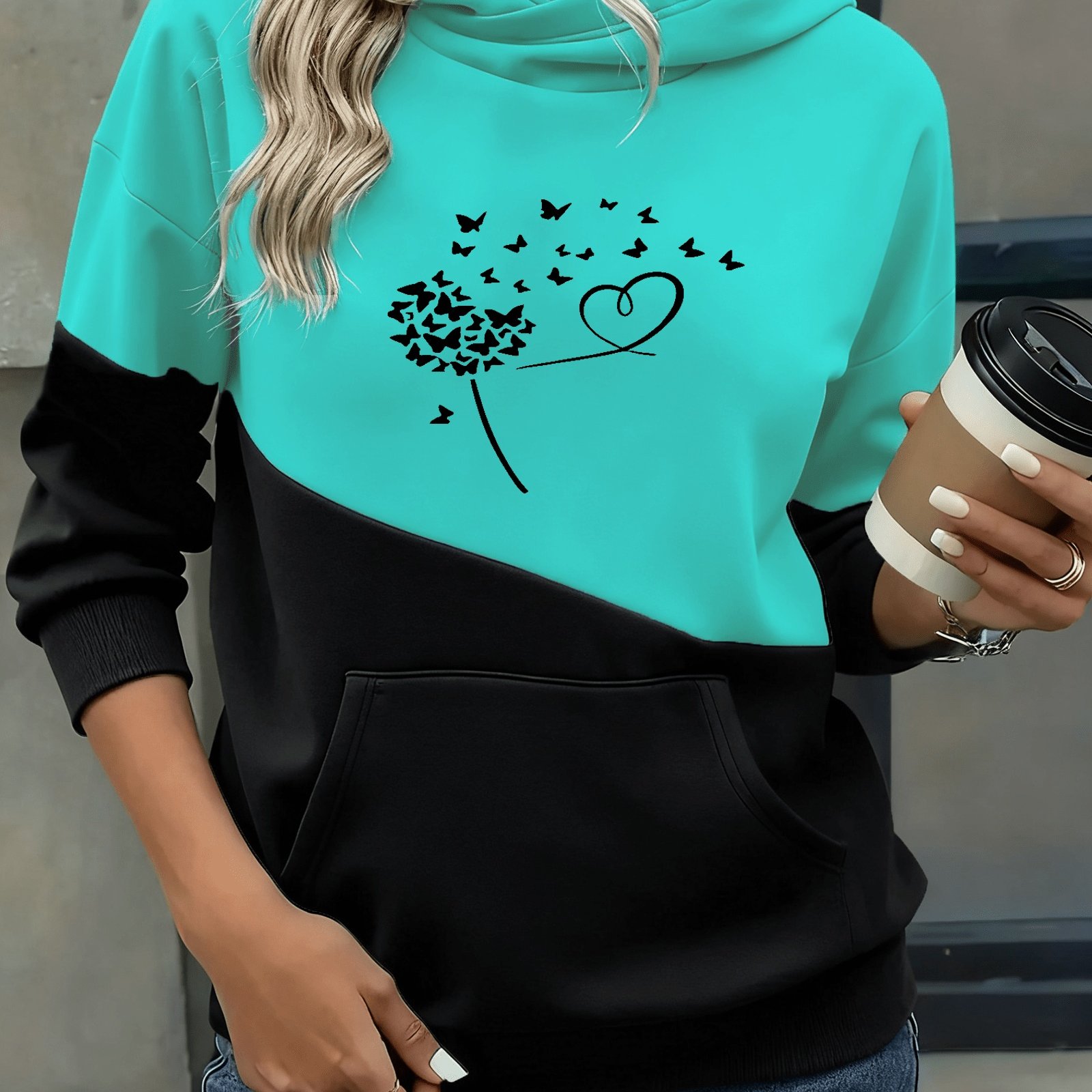 TEMU Y2k Fashion Trendy Front Print Women's -lined Color Block Hooded Sweatshirt, Loose And Comfortable, Women's Autumn/winter Clothing S, M, L, Xl,