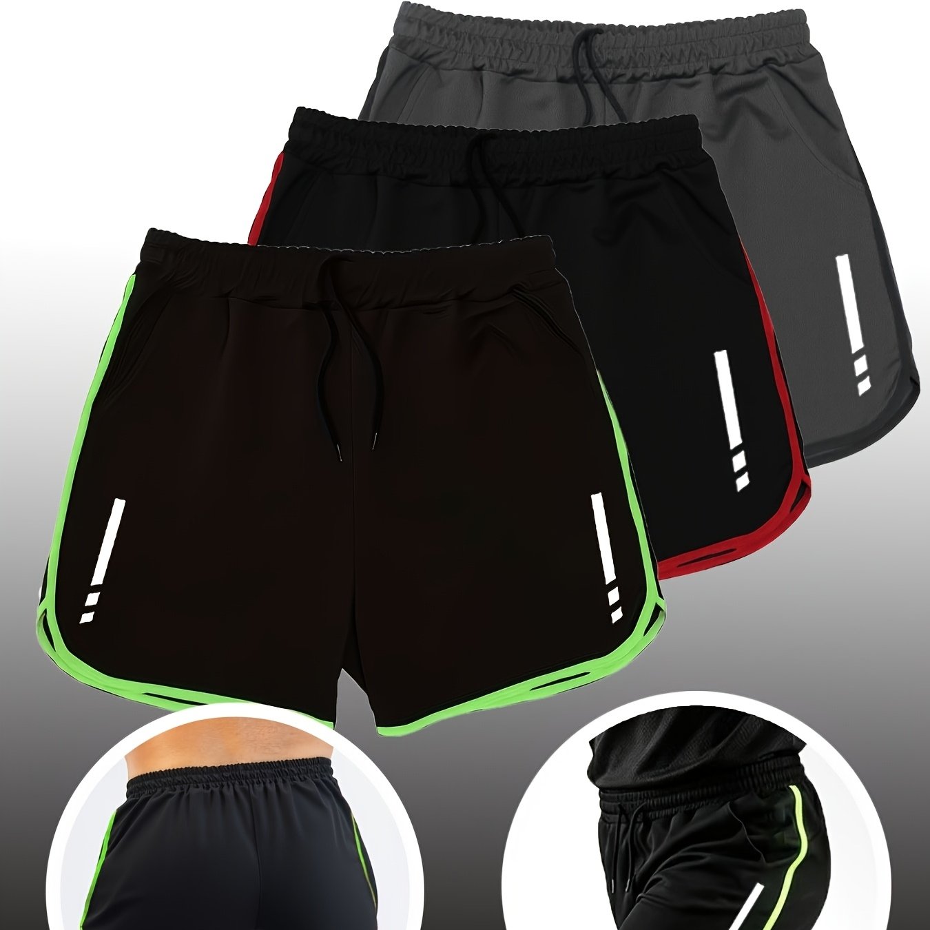 TEMU Conjunto de 3 pantalones cortos deportivos para hombre, de secado rápido, transpirables y con bolsillos, esenciales para correr