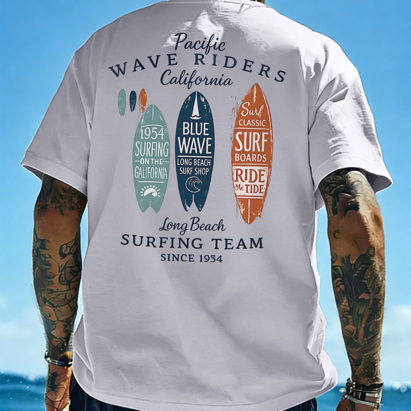 Men's New 100% Comfortable, Soft, And Breathable T-shirt With California Printed Surf Team Graphic For Spring/summer Casual Beach And Seaside Wear, Plus Size