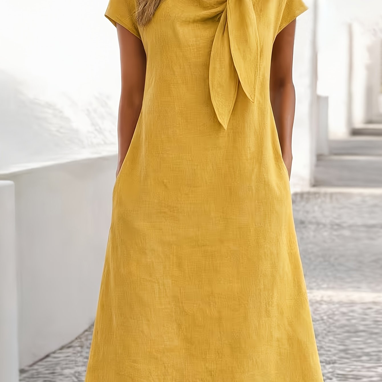 TEMU Plus Size - Elegant Bow Tie Fashion Dress For Women