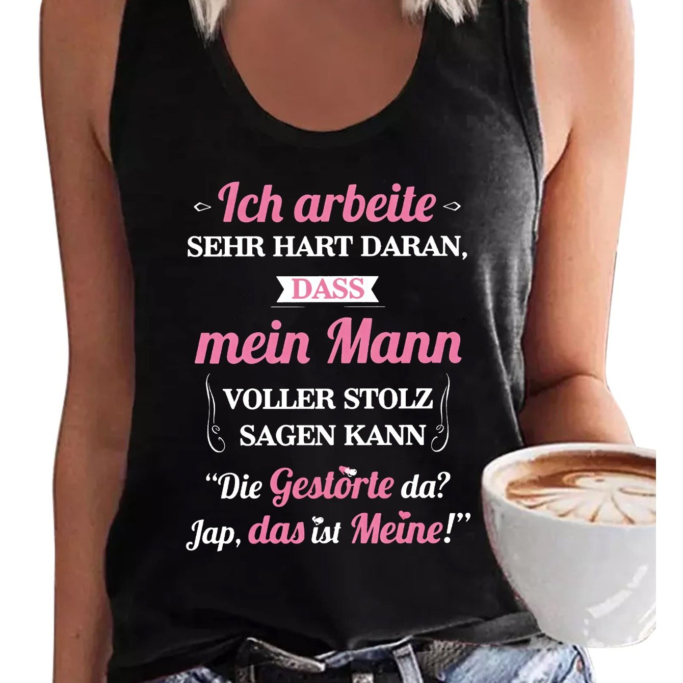 Women's Tank Top With Humorous German Quote - " Husband Can Lie Around All Day"