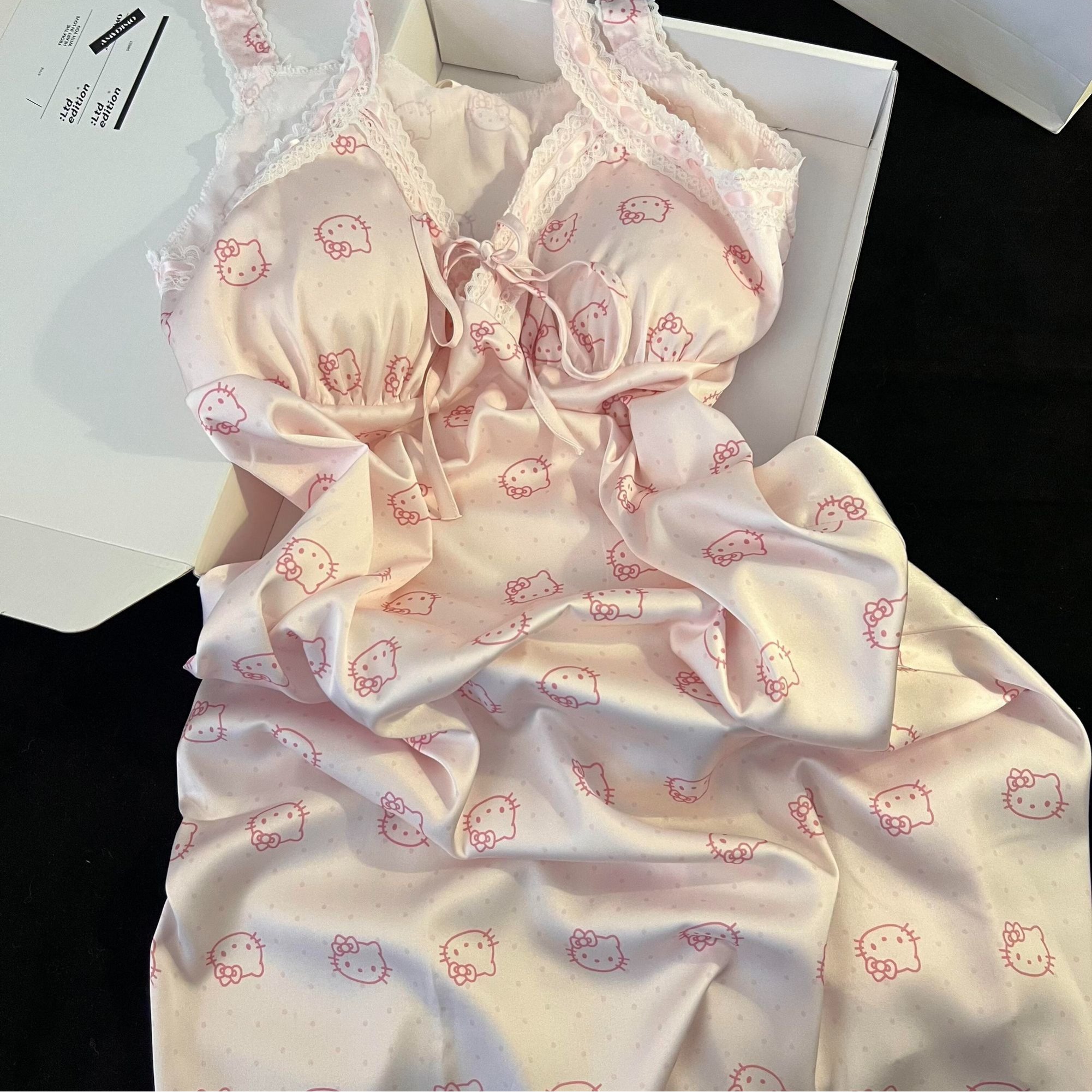 Pink Cartoon Hello Kitty Print Camisole Nightdress For Women, New And Comfortable