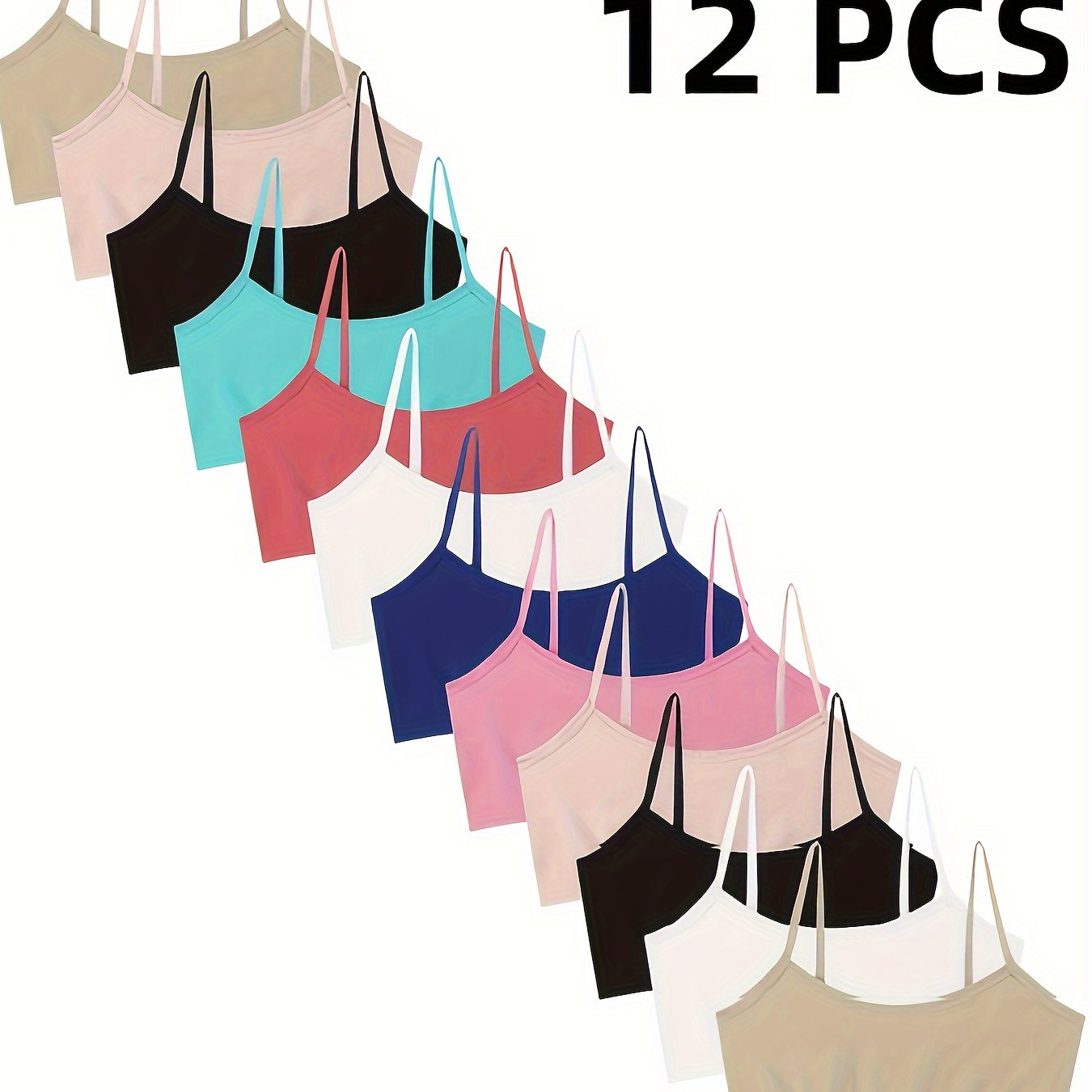 Image of 12pcs Set Of Seamless Plain Color Bras For Girls, Comfortable And Breathable Sports Bras, Cute And Trendy Bras, Suitable For Teenagers And Students Aged 6-17