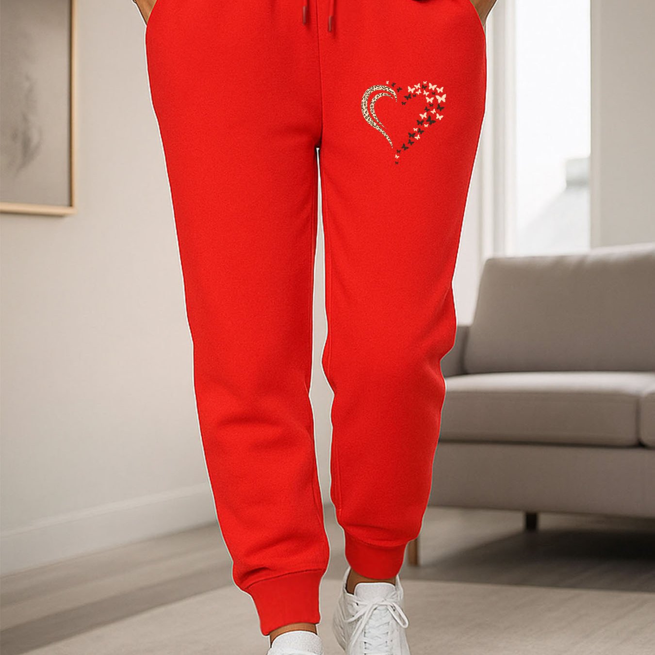 TEMU Plus Size Women's Winter Casual Sweatpants, Heart Print Ii X20