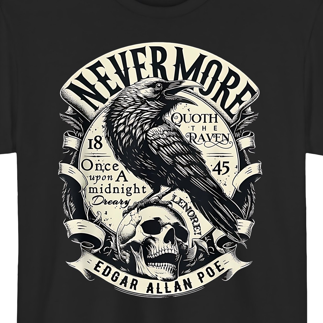 TEMU Edgar Poe Quoth The T Shirt Design Street Trendy Style Casual Love Lover Tee Men's Comfortable Round Neck Short Sleeves, Comfortable Round Neck
