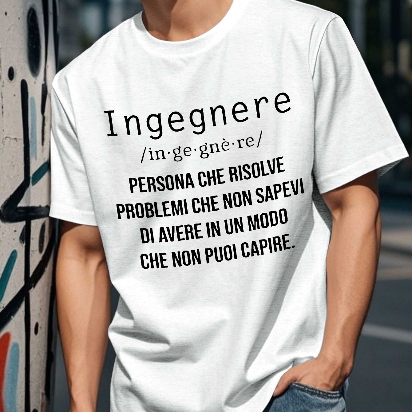 TEMU Men's Short-sleeve Summer T-shirt Featuring An Italian-speaking Engineer Design
