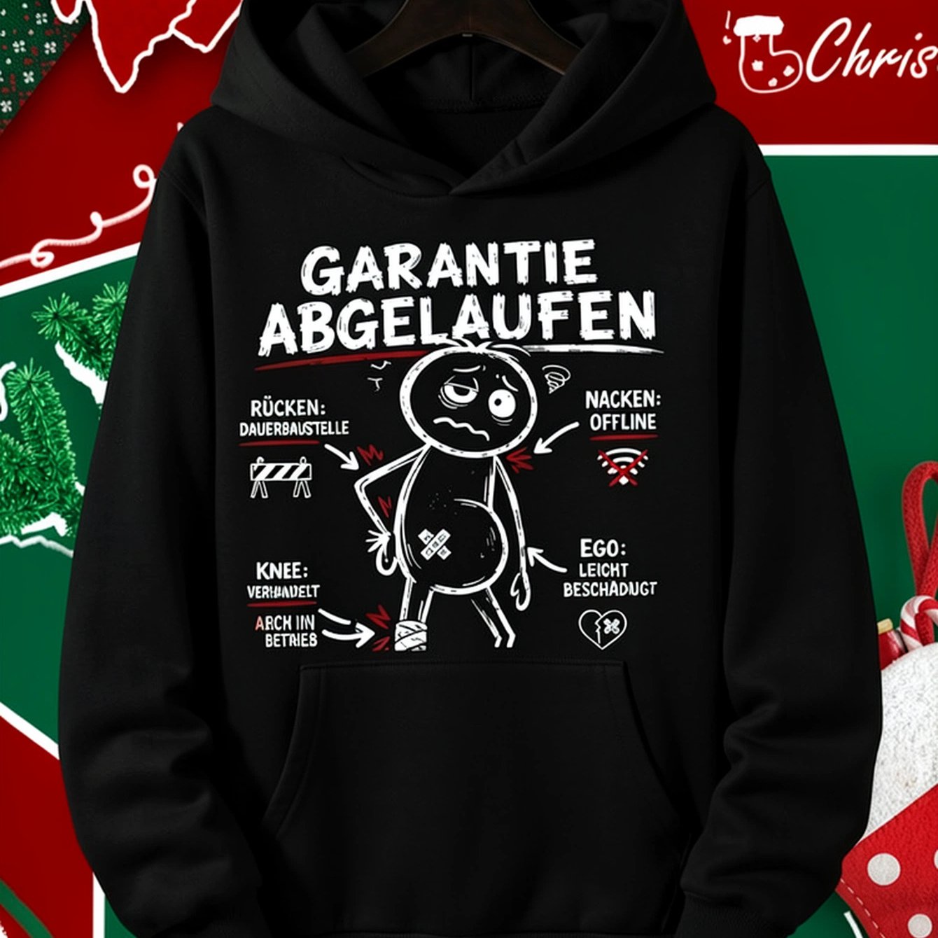 Image of Warranty Expired Funny German Humor Hoodie, Men's Graphic Hooded Sweatshirt, Long Sleeve Pullover With Kangaroo Pocket, Casual Streetwear Top For Fall Winter, Daily Wear, Travel And Outdoor Activities