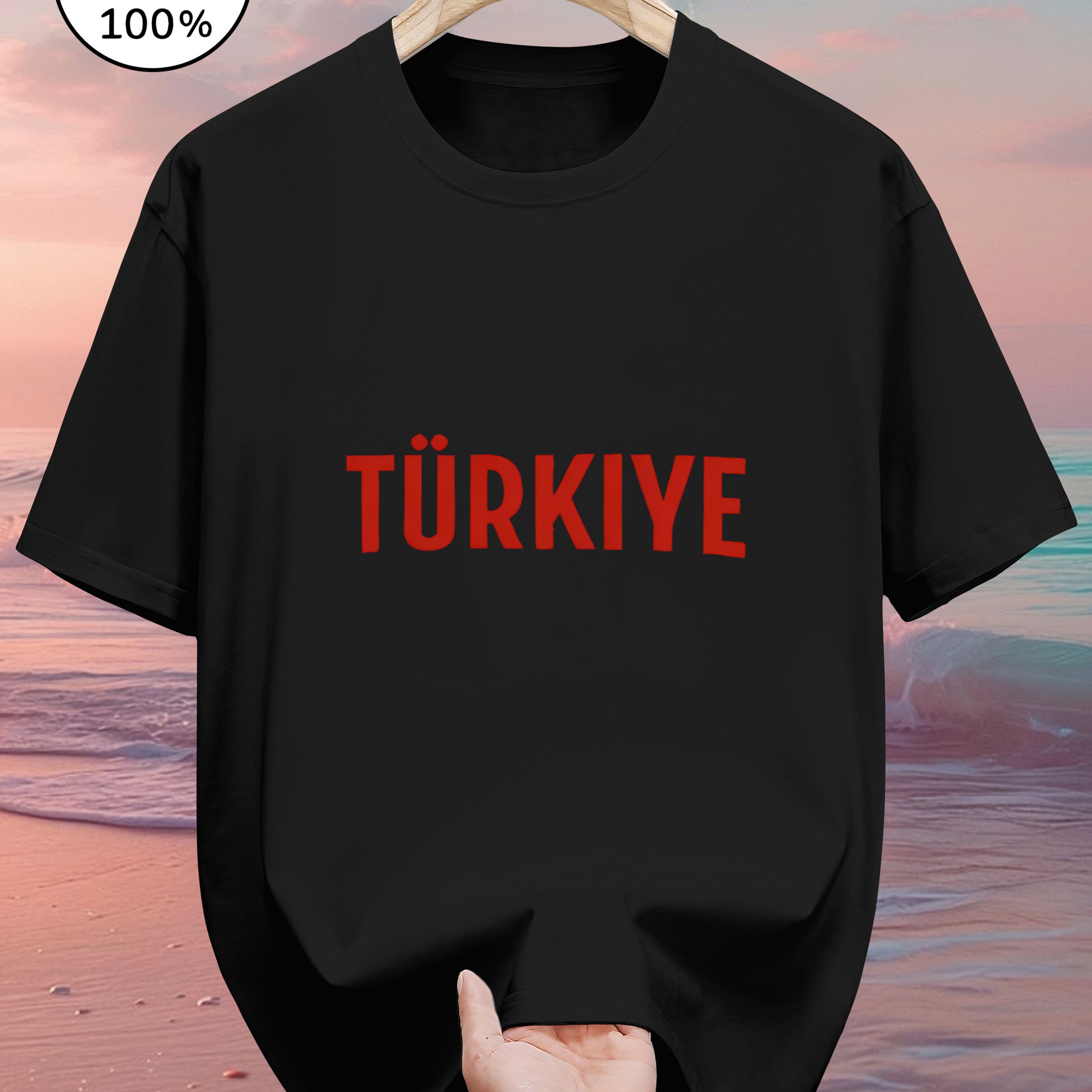 Plus Size 100 -themed T-shirt For S- Short Sleeve With Flag Trkiye Print, Casual Round Neck Summer Top For, Apparel
