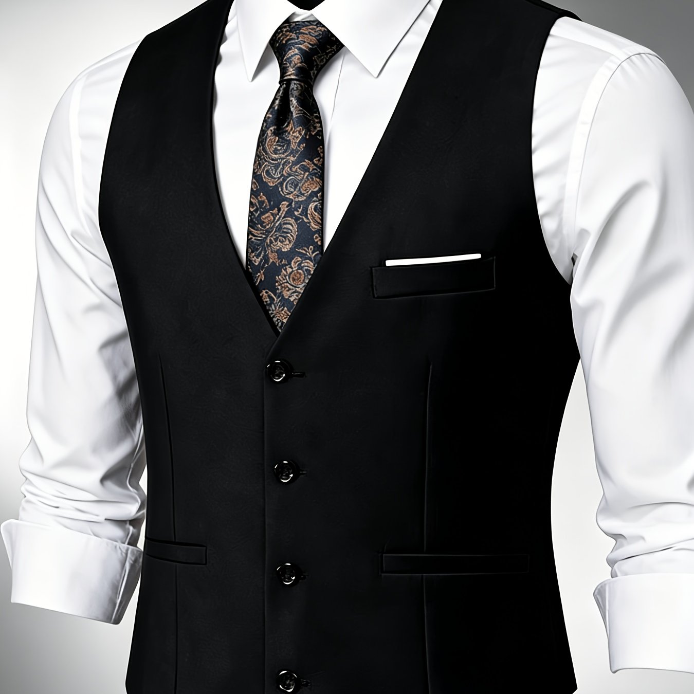 TEMU Thanksgiving Solid Suit Vest, Single-breasted Slim Fit Casual Men's Vest, V-neck With Pockets, Suitable For , , Comfortable And Durable