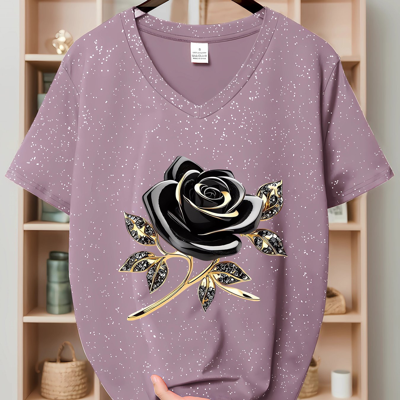 E-shop [Neue Frühling/Sommer Kollektion] Cartoon Print Freizeit T-Shirt Allover Stern V-Ausschnitt Kurzarm, Print Freizeit T-Shirt, Lässiger