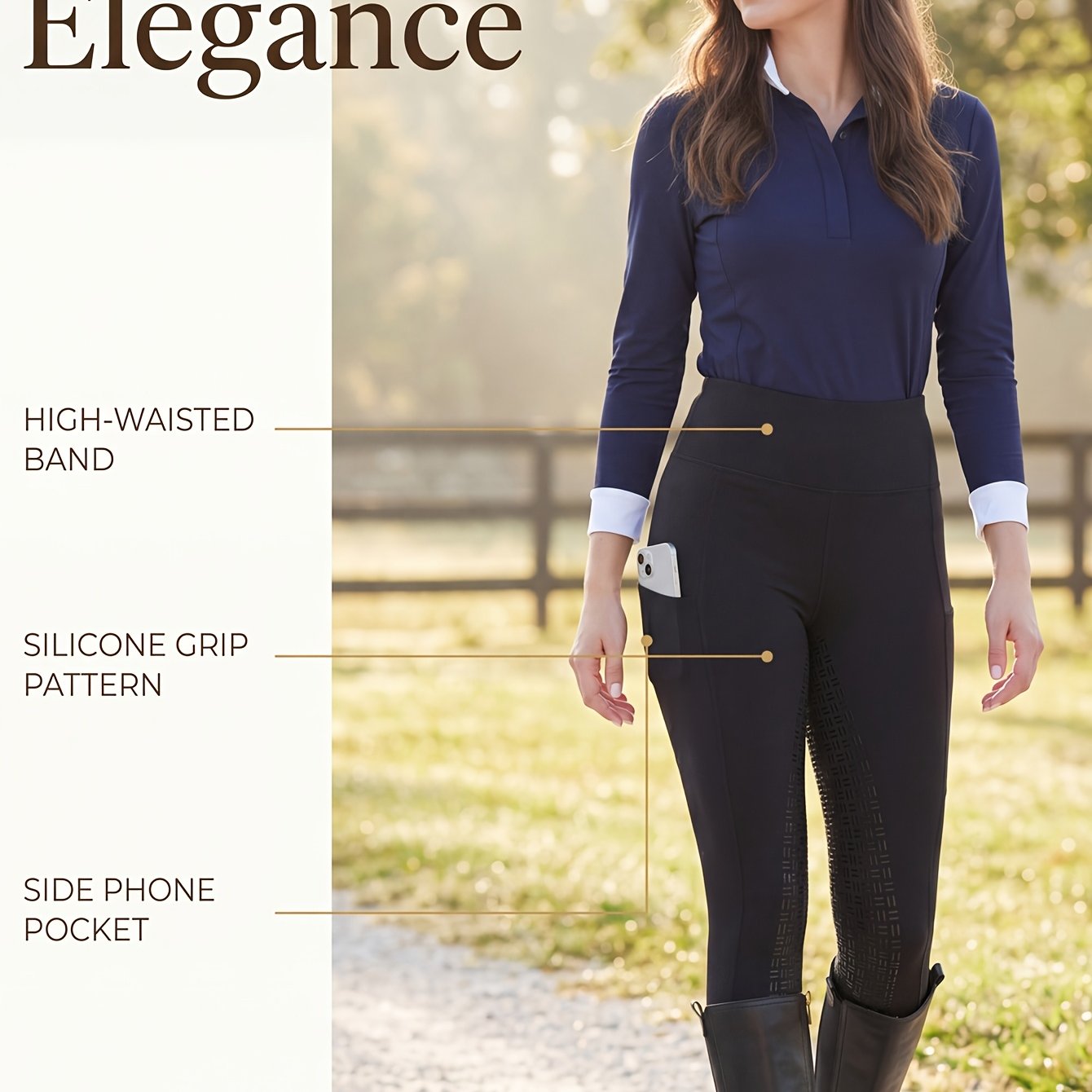 Image of Women's Full Silicone High-waist Equestrian Pants Solid Color Multi-pocket Simple Elegant Elastic Sweat-absorbent Quick-dry Non-slip Durable Comfortable Soft Suitable For Outdoor Riding Sports