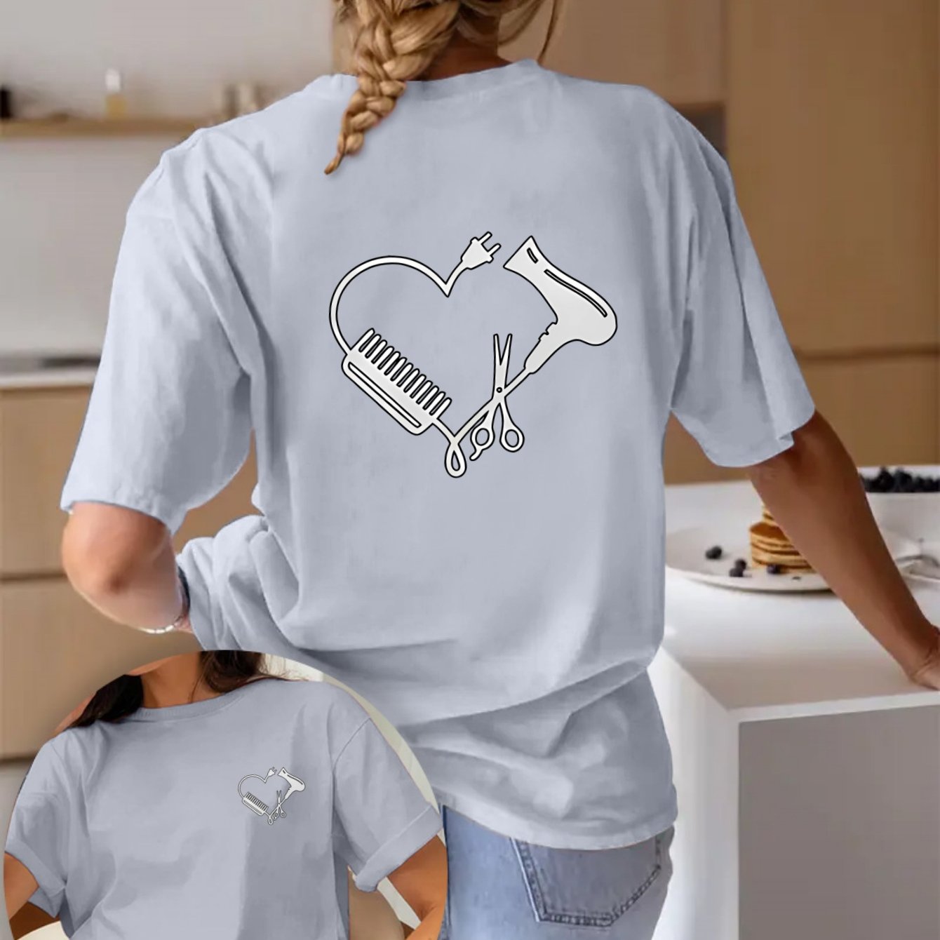 TEMU Casual Short-sleeve Crew Neck T-shirt With Letter Print, Perfect For Summer And Spring, Designed For Women