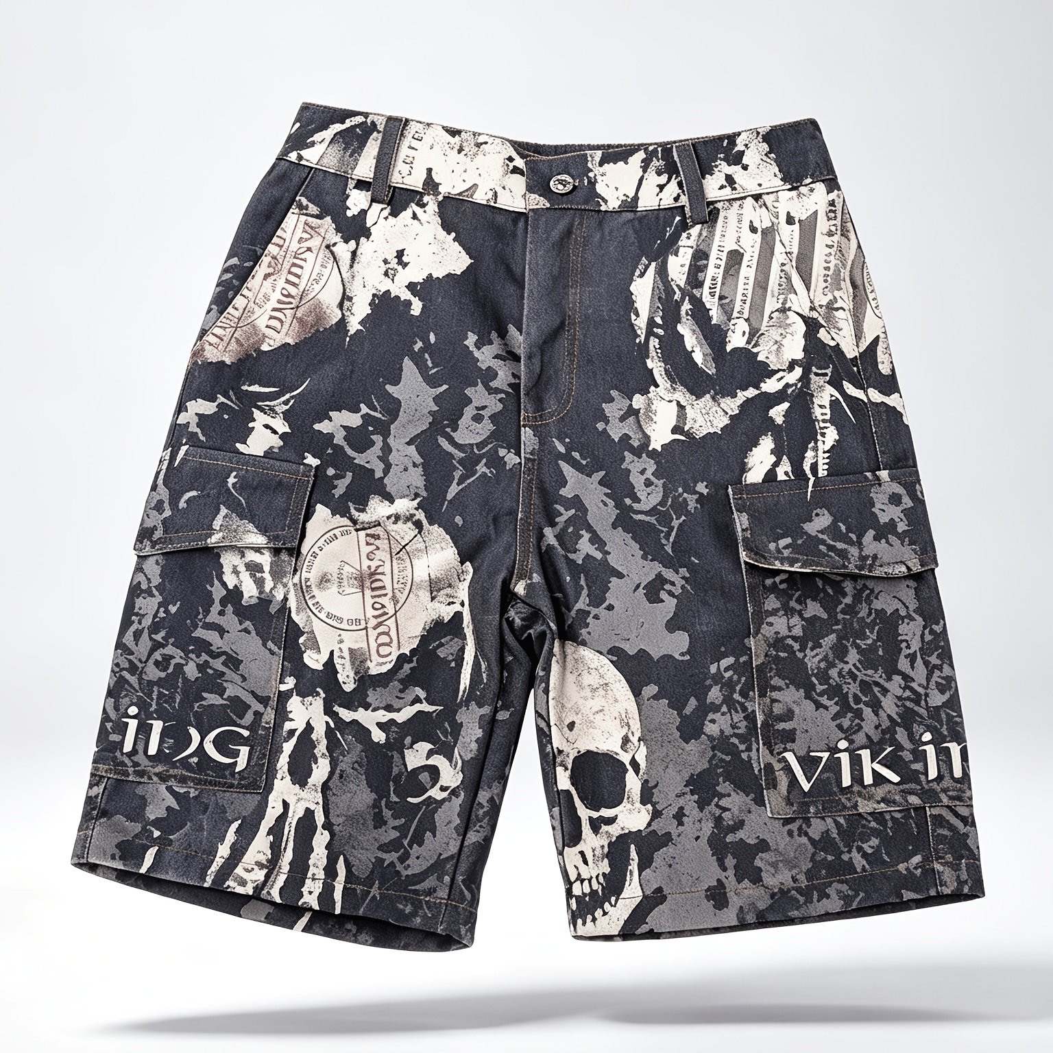 Image of 1pc Men's Gothic Camo Skull Print Cargo Shorts - Multi-pocket Outdoor Shorts With Breathable Fabric Suitable For Streetwear,, Festival Outfits & Daily Wear, Machine Washable Regular Shorts