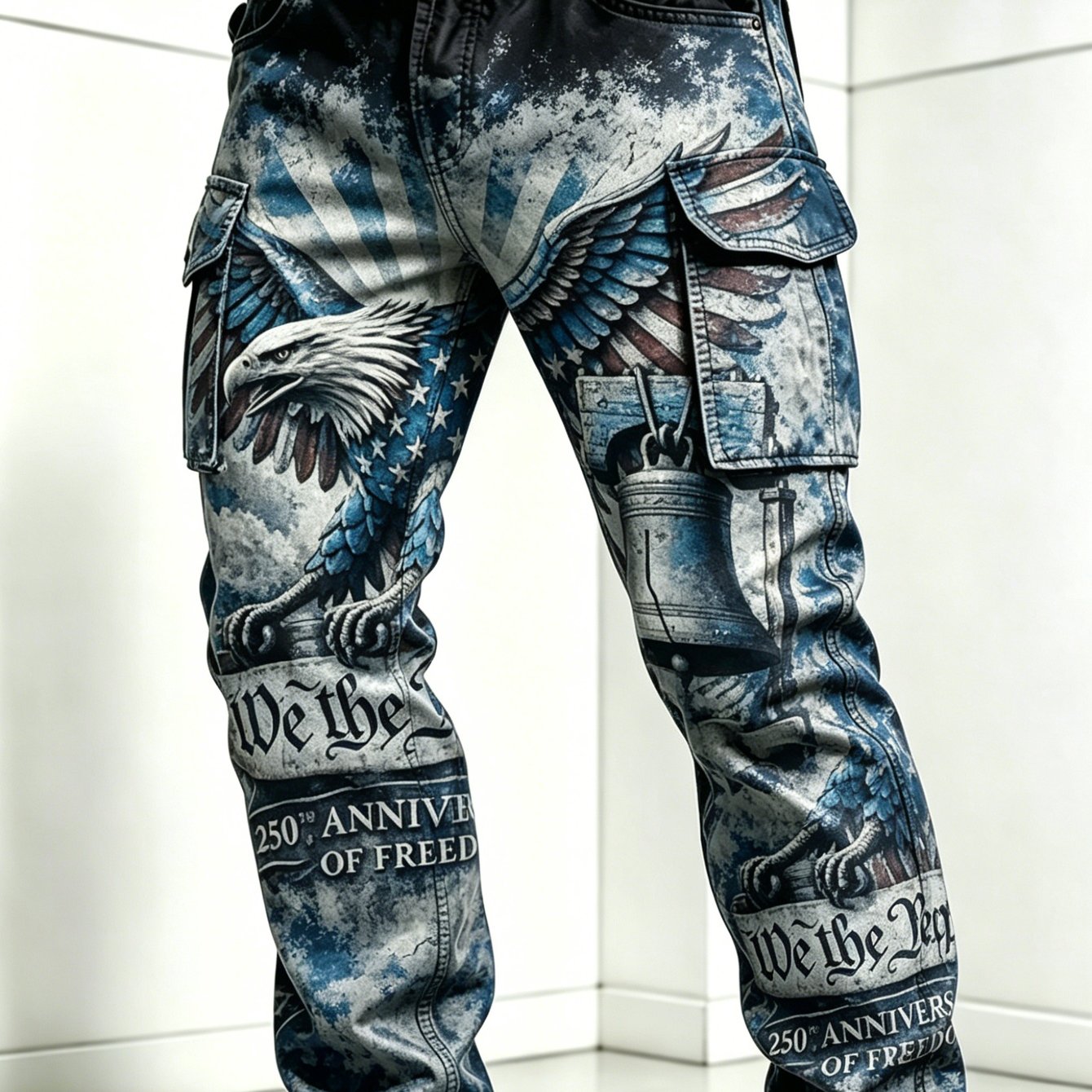 Image of Men's Vintage American Patriotic Cargo Pants With.s. Flag & Camouflage Print Suitable For Outdoor, Day, Multi-pocket Trousers, Machine Washable Casual Workwear For, Hunting, Daily Activities