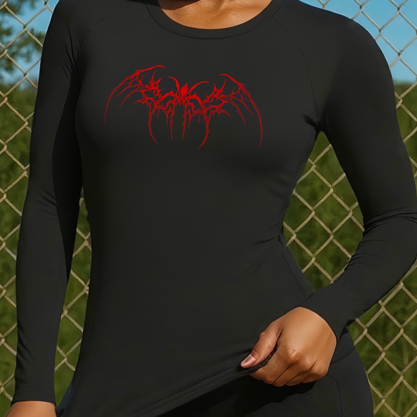 TEMU Women's Long-sleeve Quick-dry Printed Yoga Top For Outdoor Running And Training