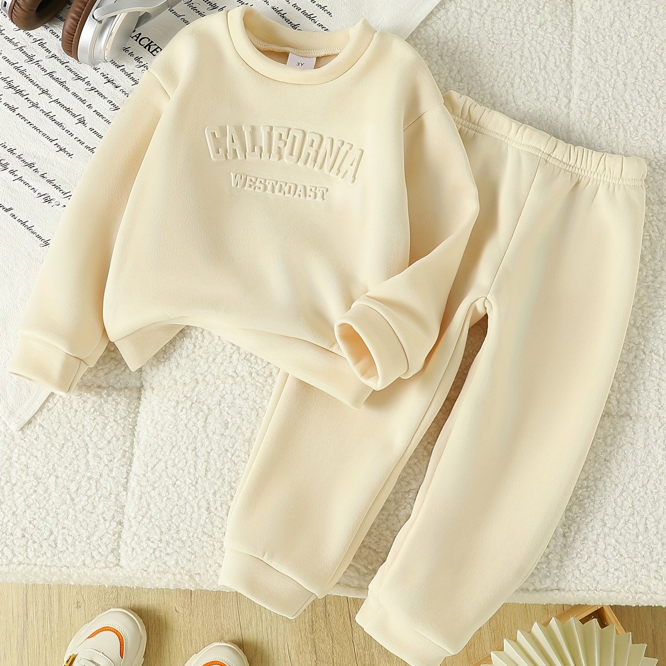 TEMU Youth Letter Embossed Warm Lining Sportswear And Pants, Winter Sportswear, Cold Weather Clothing, Casual Sportswear, Trendy Sportswear, Quality