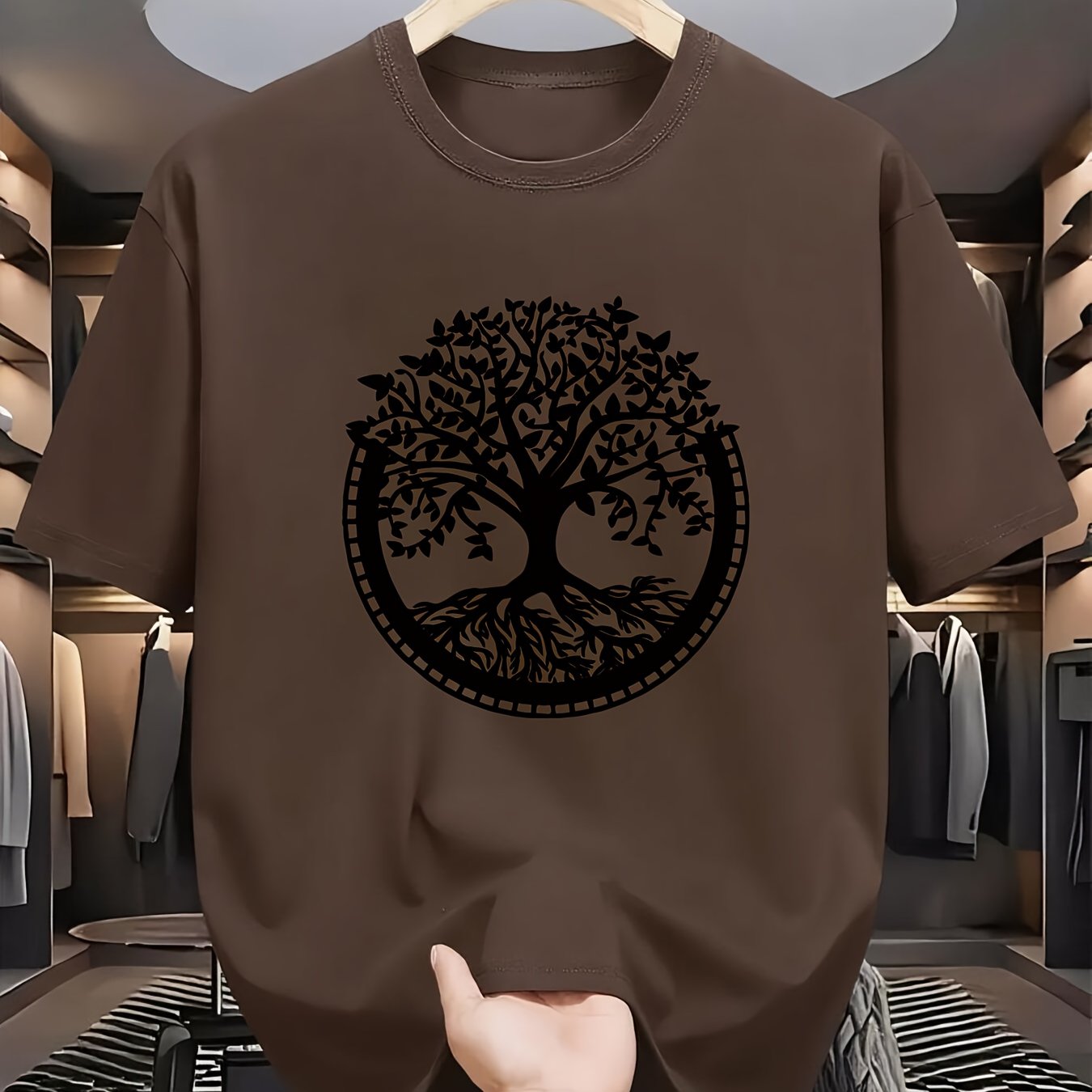 TEMU Summer Casual Short Sleeved T-shirt, Men's Tree Print T-shirt, Comfortable And Versatile, Breathable Polyester Fiber Fabric, Round Neck Short