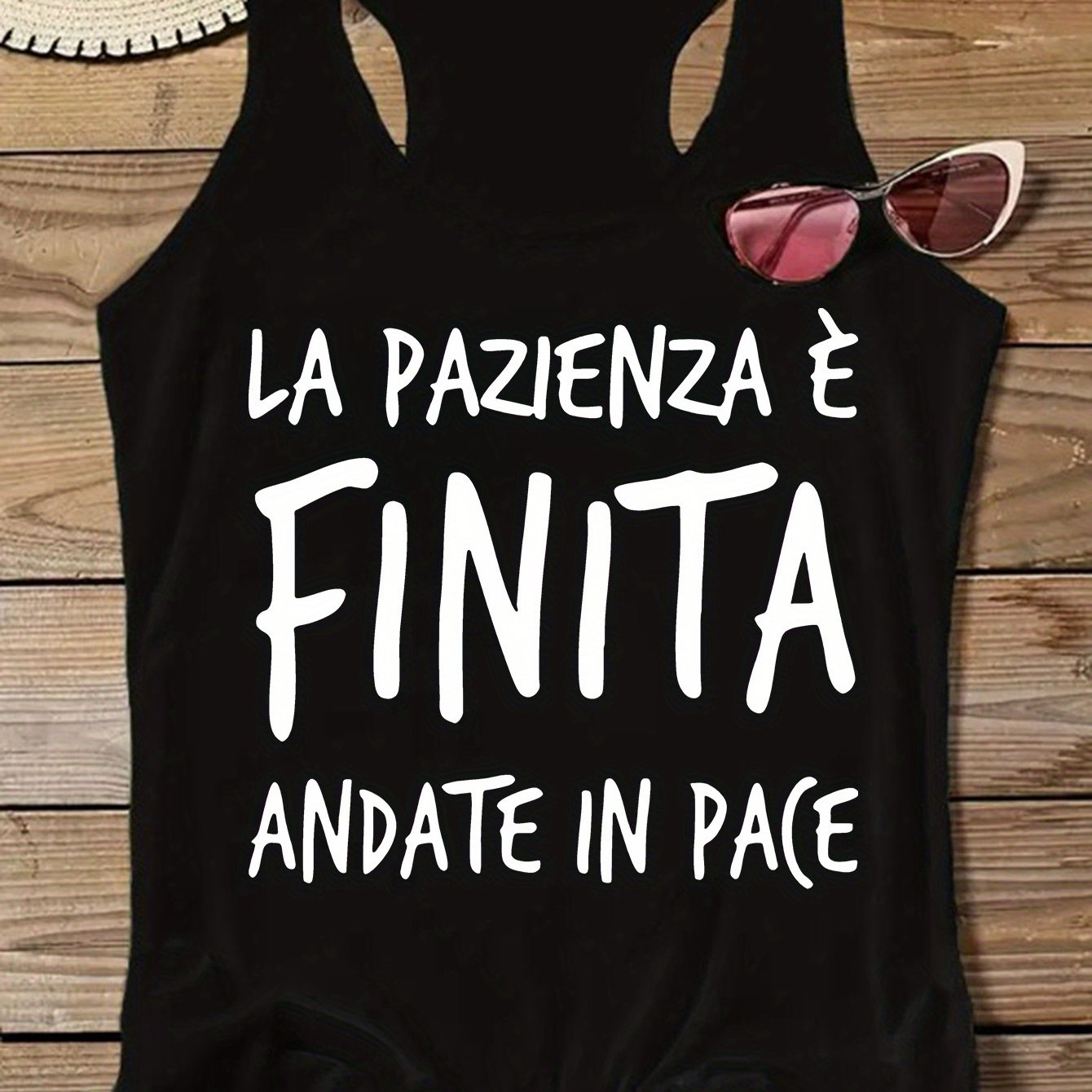 TEMU Canotta Senza Maniche con Stampa Italiana per Donna - con Slogan "" , Maglietta in Poliestere , Casual da Spiaggia e Abbigliamento , Lavabile in