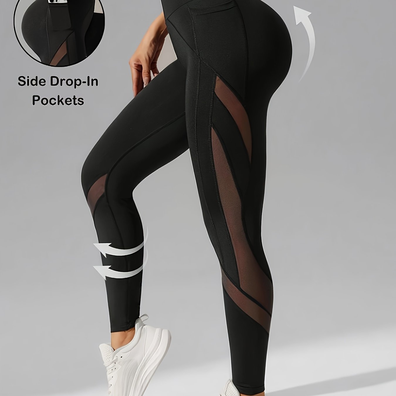 E-shop 1 Stück Damen High-Waist Enganliegende Yoga Leggings Lässige Sporthose Mesh-Nähte Seitentaschen Geeignet für Outdoor Fitness Joggen